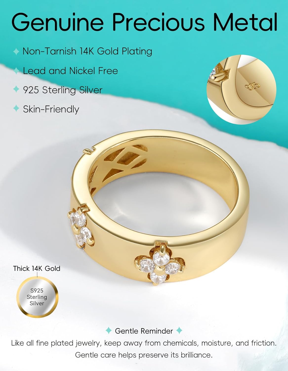 Premium Clover Rings for Lucky Women with Lab-Grown Moissanite|Lab-Grown Emerald|14K Gold Plated Non Tarnish