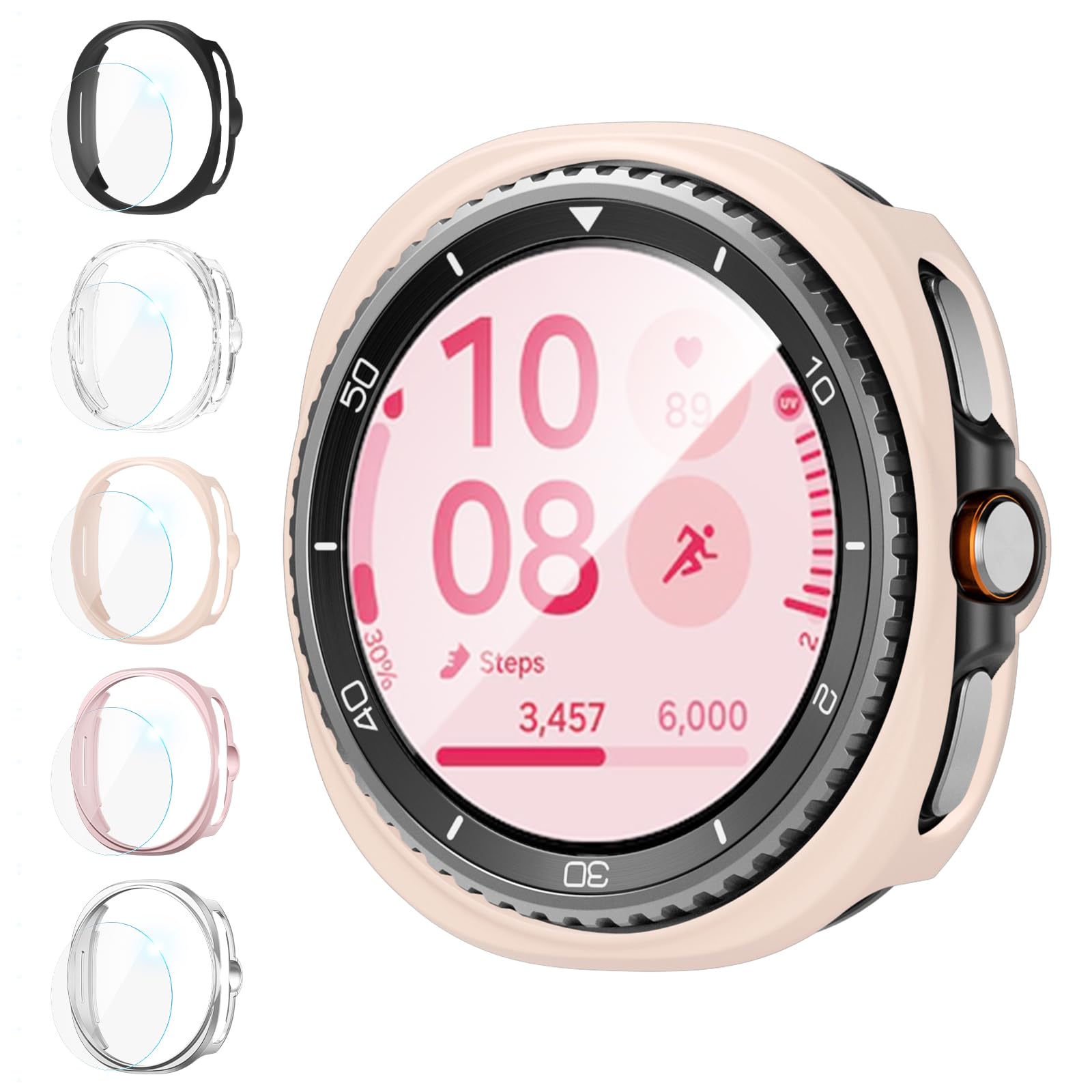 shenou 5+5 Pack Cases for Samsung Galaxy Watch 8 Classic 46mm with Screen Protector, Hard PC Bumper Case and Tempered Glass Protective Cover for Men/