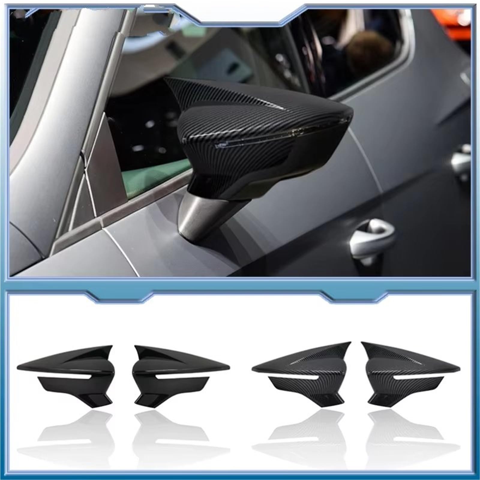 Carcasa Espejo 2 Piezas Para SEAT Para León Para MK3 5F ST Para FR Para Cupra Para Ibiza Para Mk5 2017-2020 Tapa Espejo Retrovisor Teral Coche Tapa Espejo Retrovisor(Fibra de carbon)