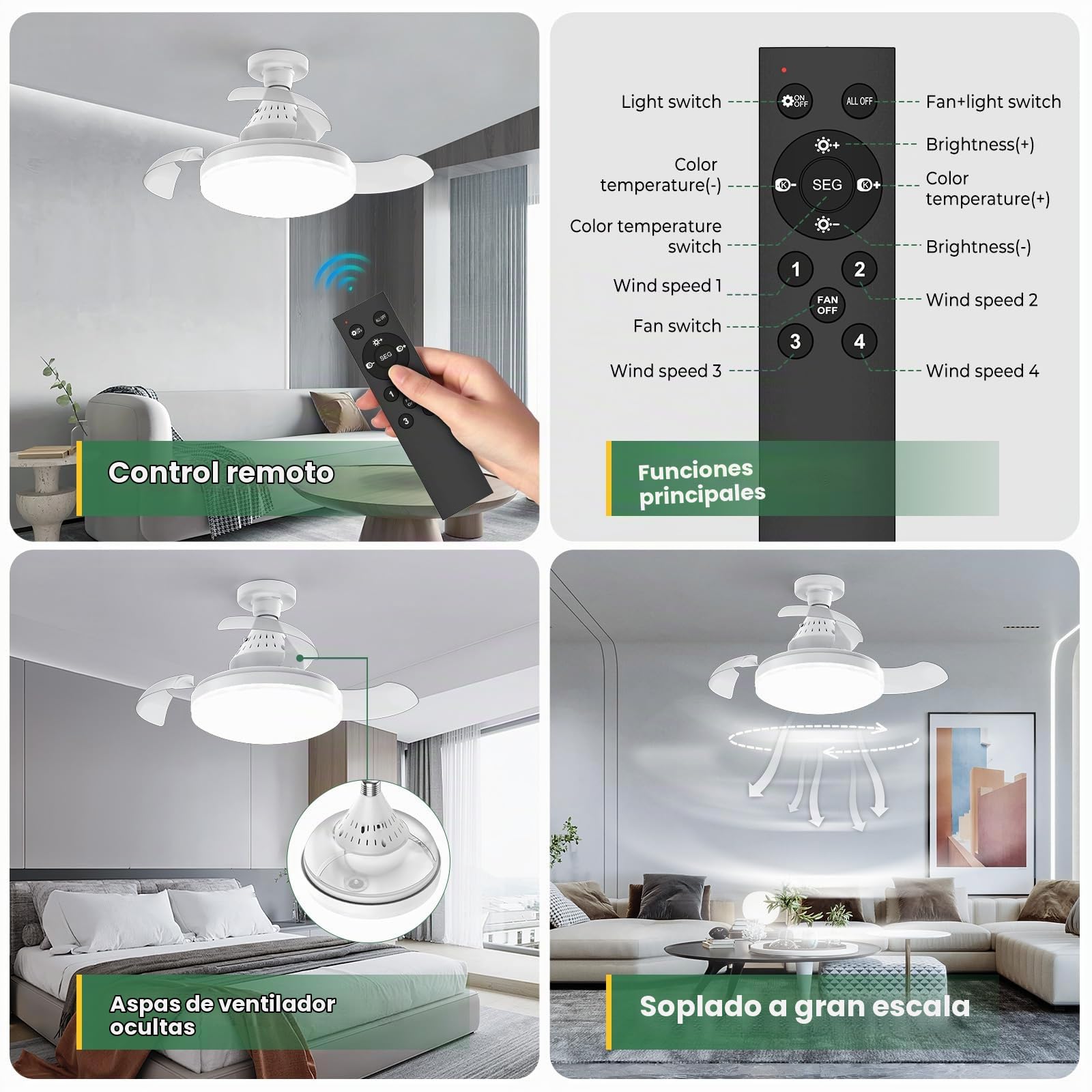 IERAKOR Ventilador de Techo con Luz Silencioso y Control Remoto