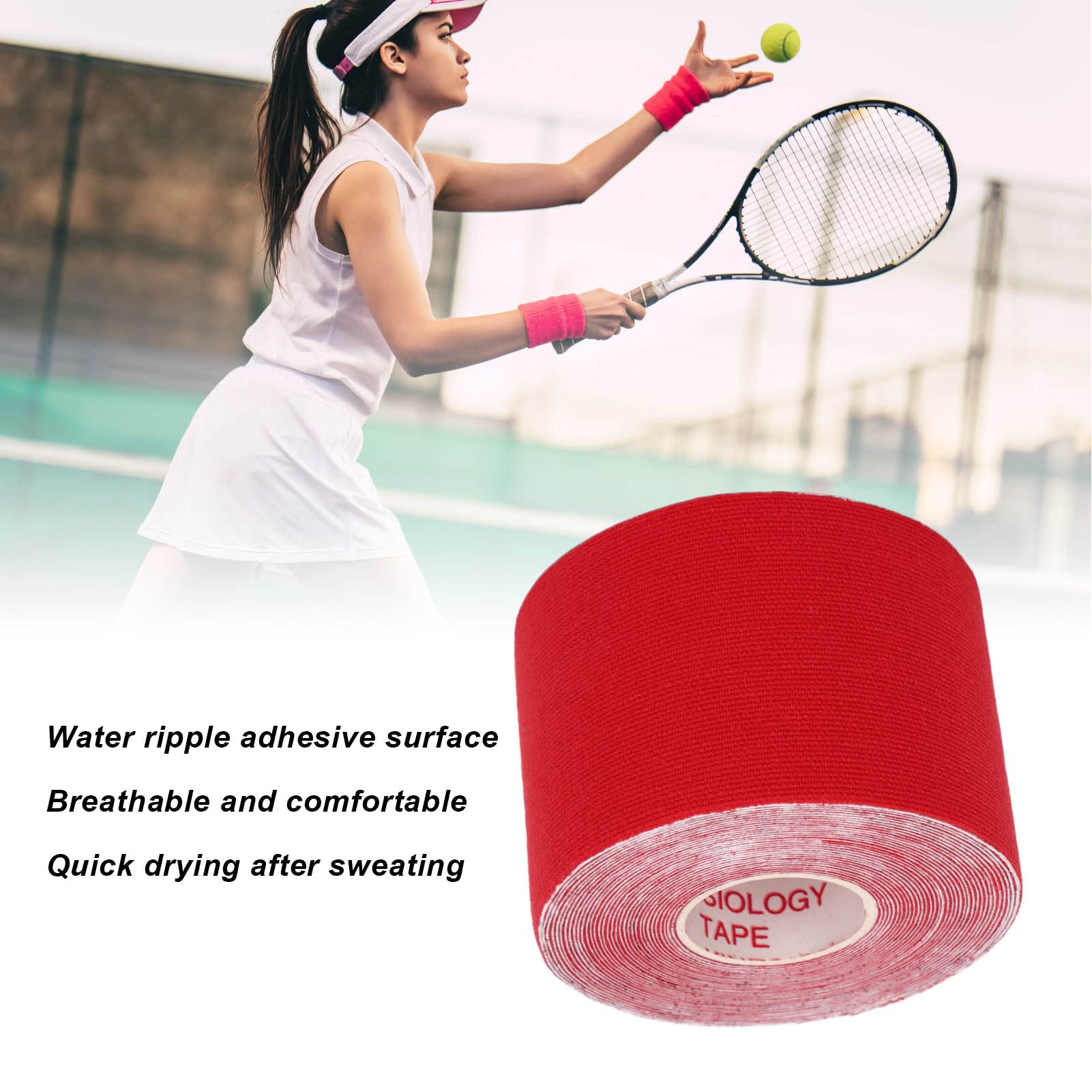 2PCS Athletic Kinesiology Tape, 5cm Width 5m Length Muscle Sticker,Water Resistant Tape Sport Kinesiology Tape Protector for Fitness Badminton (red)