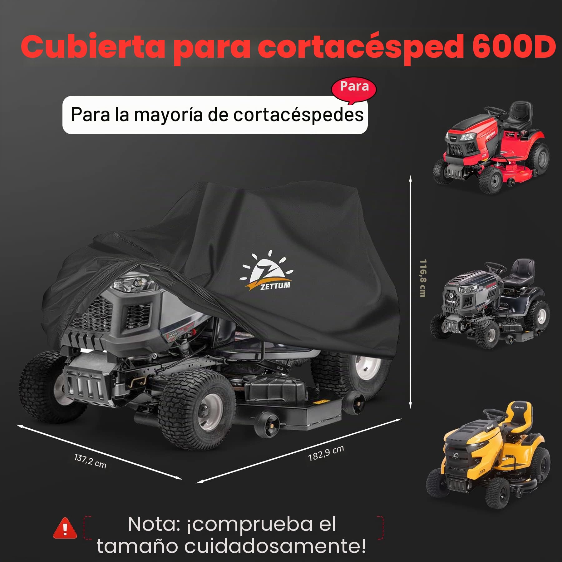 Zettum Cubierta para cortacésped de equitación Exterior, Funda para tractor de césped, 600D Oxford impermeables y resistentes, Cubierta protectora para cortacésped