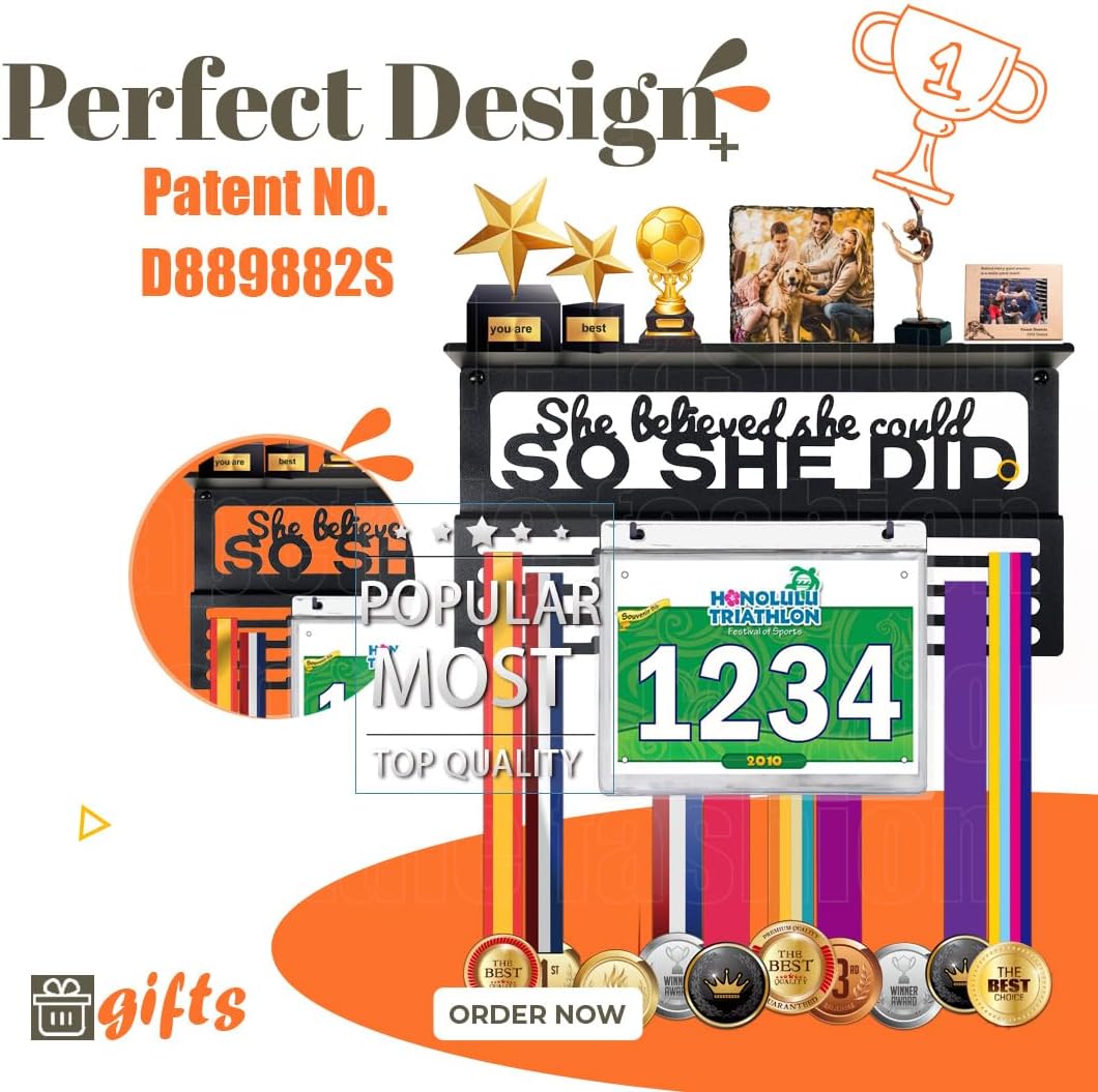 Personalized Medal Holder with Name Display Rack for Awards Ribbons - Metal Custom Sports Race Plaques Hanger for Wall Mount Hold Up 63 Medal Hanger Display for Athlete Boy Girl Kid