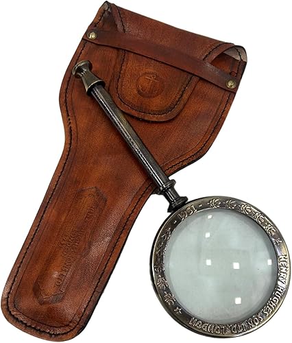 Antiguo Henry London Marine Lupa de mano astrólogos Funda de cuero Latón Instrumento Mapa o lente de lectura de monedas Marrón Vintage Lupa