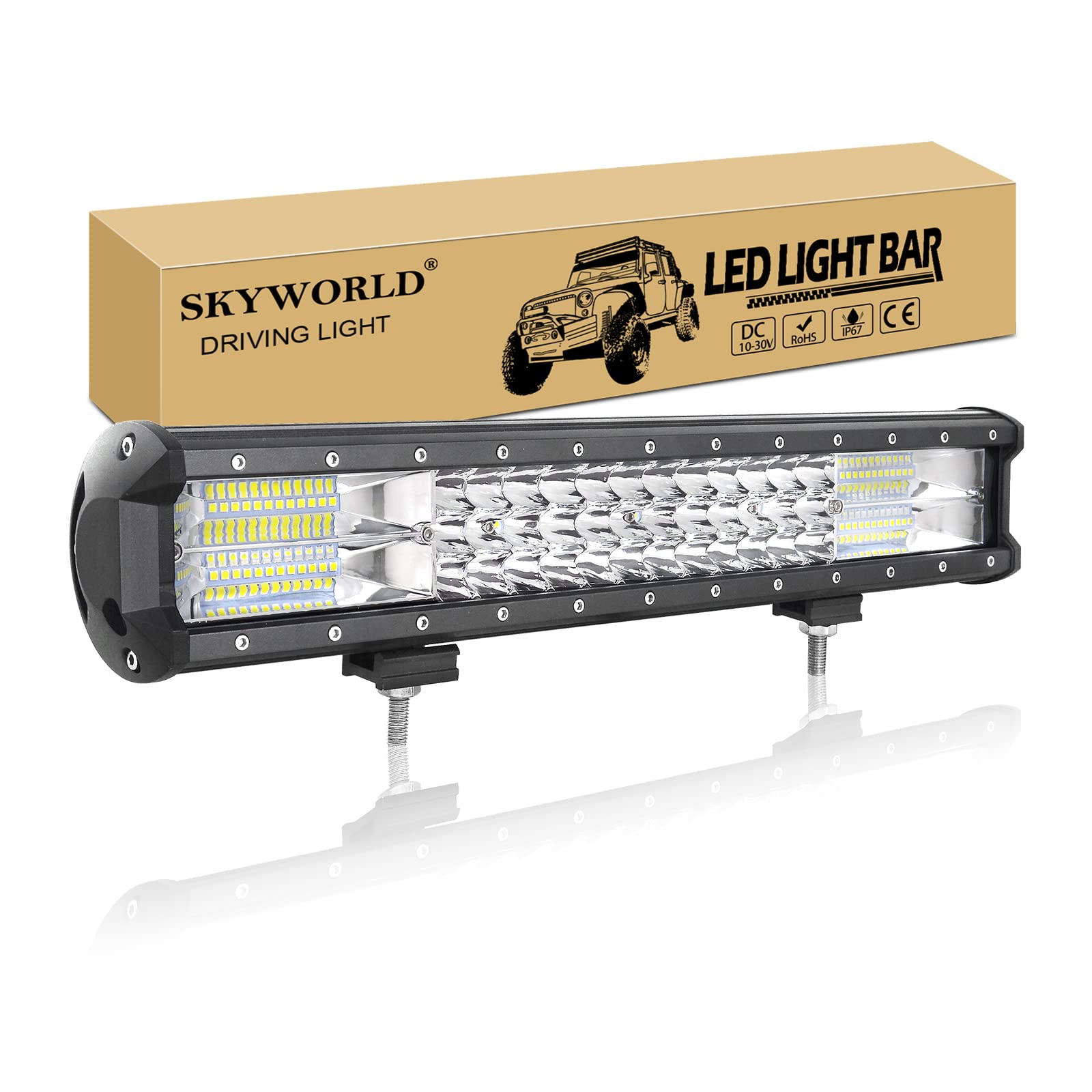 SKYWORLD 18 inch 252W LED Work Light Bar, Tri Row 12V 24V Offroad Bar Lamp Driving Fog Lights Waterproof for 4x4 Car Trucks Tractor ATV SUV Vehicle Boat, Spot Flood Combo Beam, 6000K White