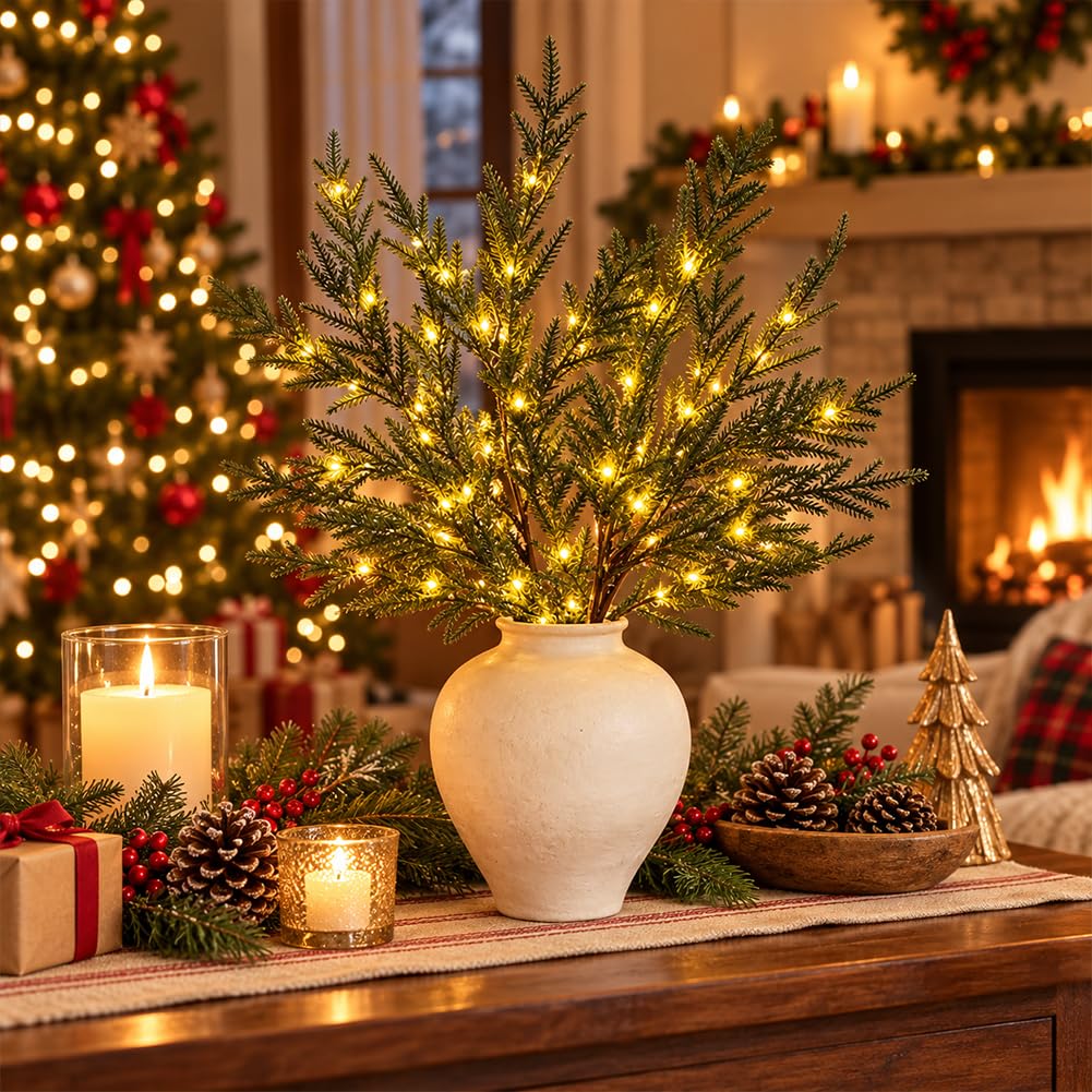 Lighted Twinkling Evergreen Pine Kit, Artificial Tabletop Christmas Branche