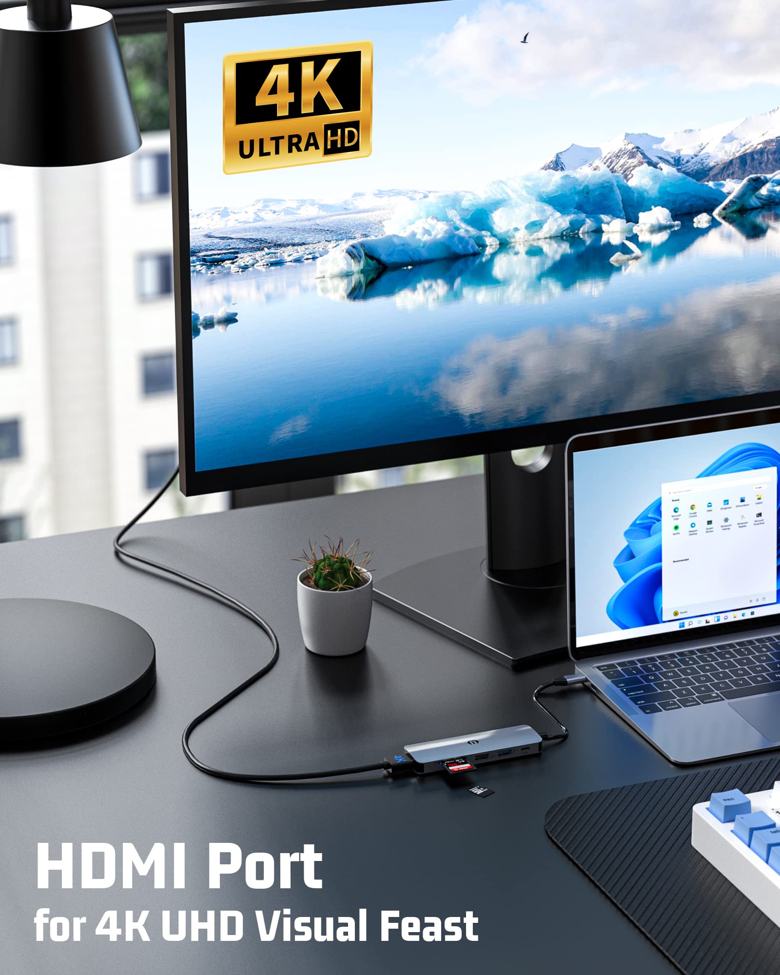 TOTU 6-in-1 USB C Hub, Multiport Adapter for MacBook Air/Pro, 4K Display HDMI Docking Station (USB 3.0, 100W PD, SD/TF Card Slots) Compatible with iMac, iPad Pro, Dell, HP, Surface, XPS?