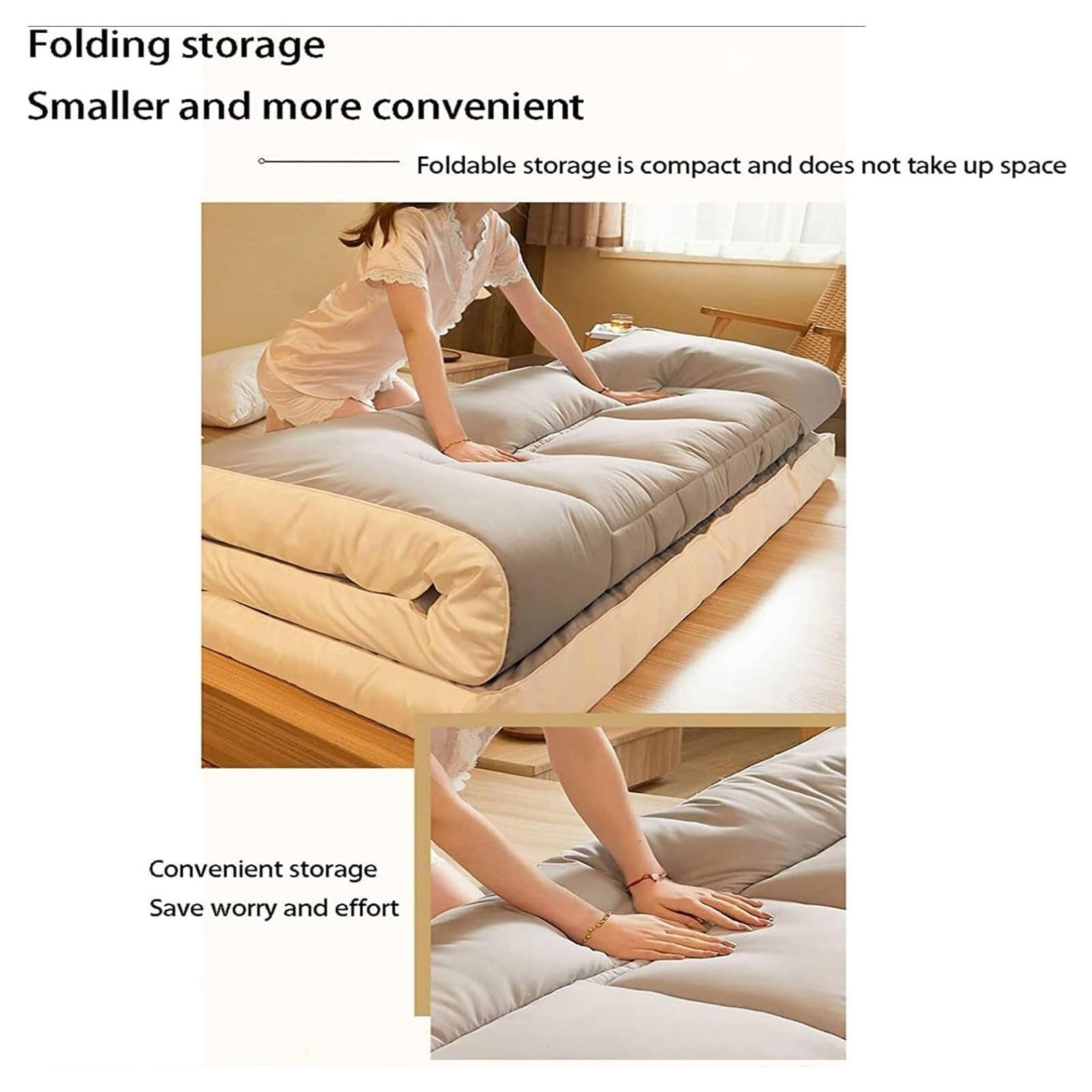 Japoński materac futon, bardzo gruba, miękka, składana mata podłogowa, przenośna, zwijana, do salonu, akademika, pokoju gościnnego, na kemping, oddychający, komfort i wszechstronność