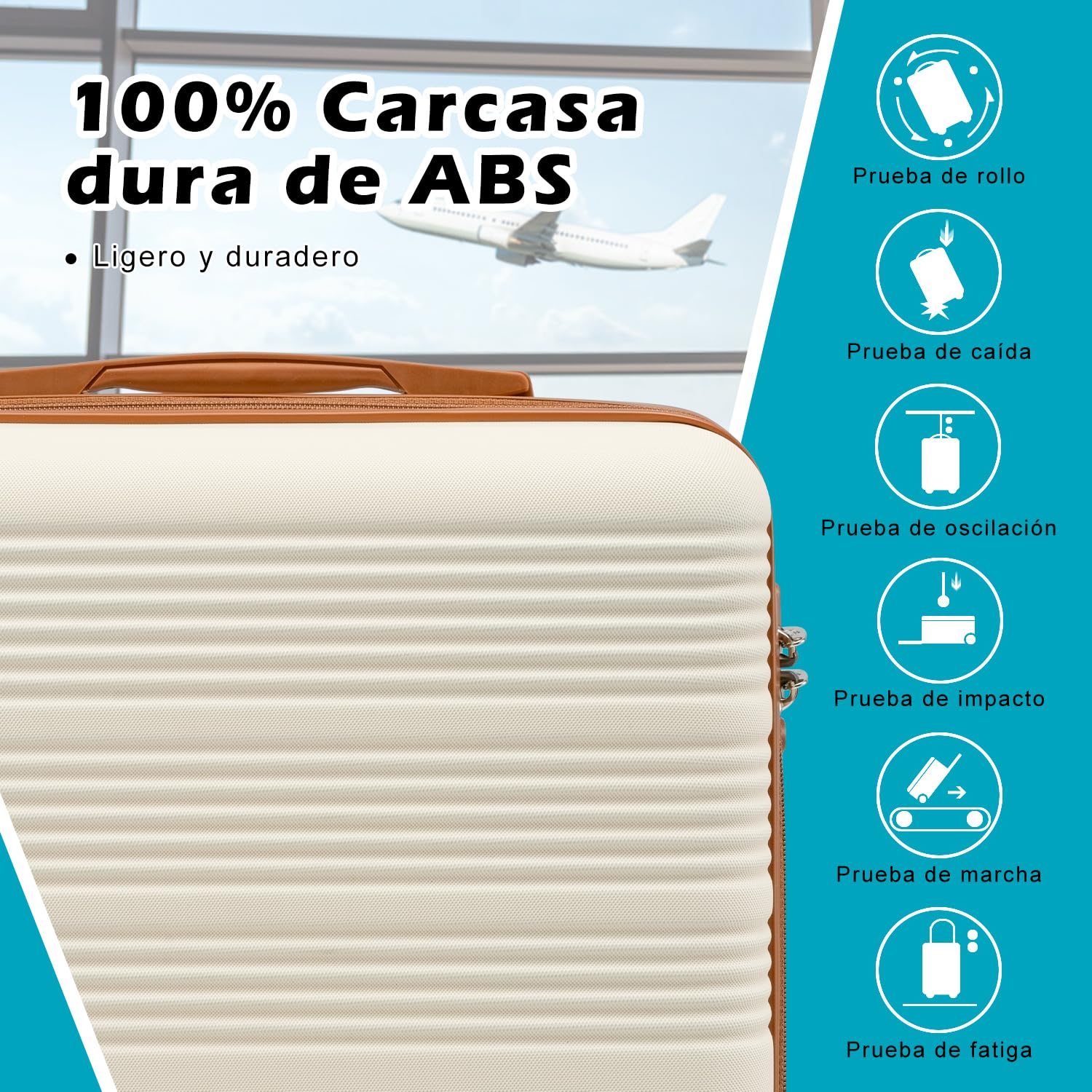 COOLIFE Maleta Cabina 55x40x20 para Easyjet, Bolsa de Viaje 45x36x20cm para Viajes Cortos y Viajes de Negocios, Trolley Cabina de ABS con Candado TSA, 4 Ruedas de 360° (Blanco/Marrón)