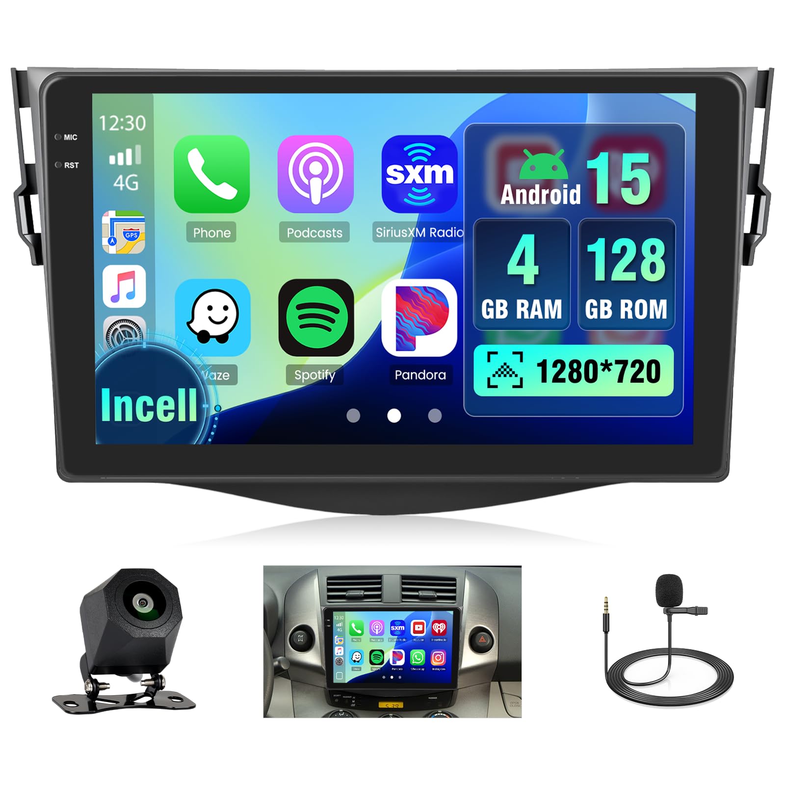 Hikity 4+128G 9" Autoradio Android pour Toyota RAV4 2007-2012 | Incell Écran Tactile Wireless Carplay Autoradio 2 DIN GPS Navi Bluetooth 5.0 WiFi FM/RDS Caméra de Recul EQ 4+128G