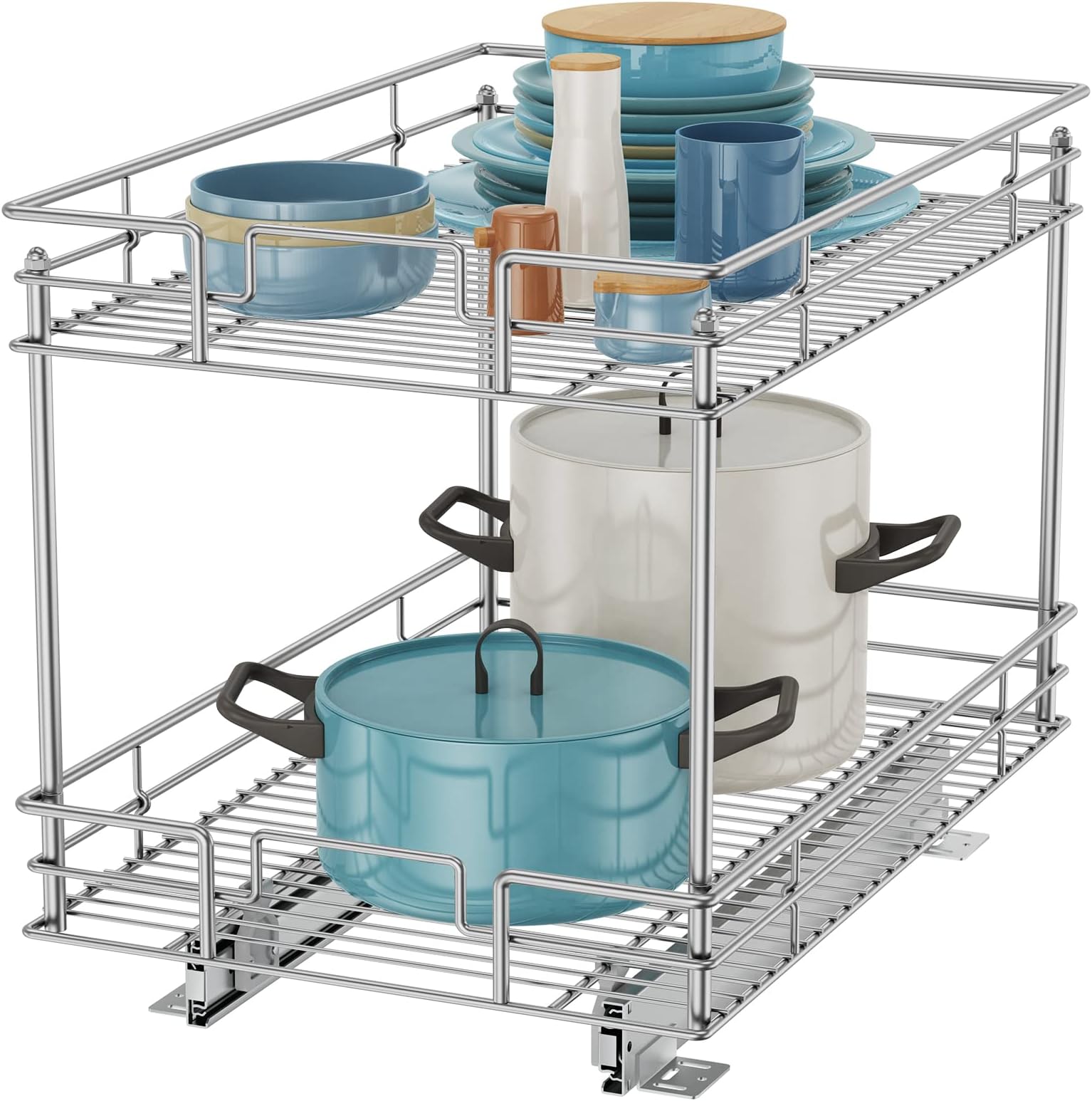 Festnight Pack of 2 PullOut Wire Storage Baskets Rack