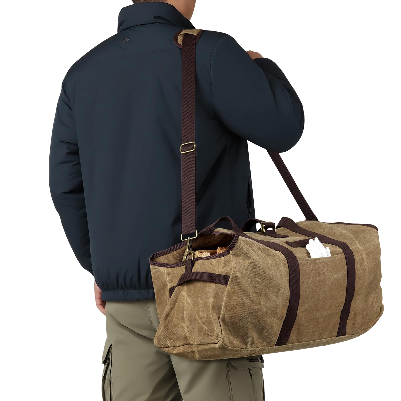 BONTHEE Borsa per il trasporto della legna da ardere in tela cerata, impermeabile, extra large, borsa porta legna indipendente per legna da ardere