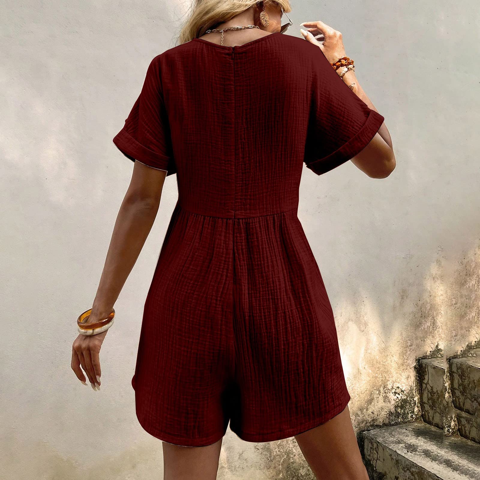 Combinaison tendance pour femme avec col en V solide et fermeture éclair