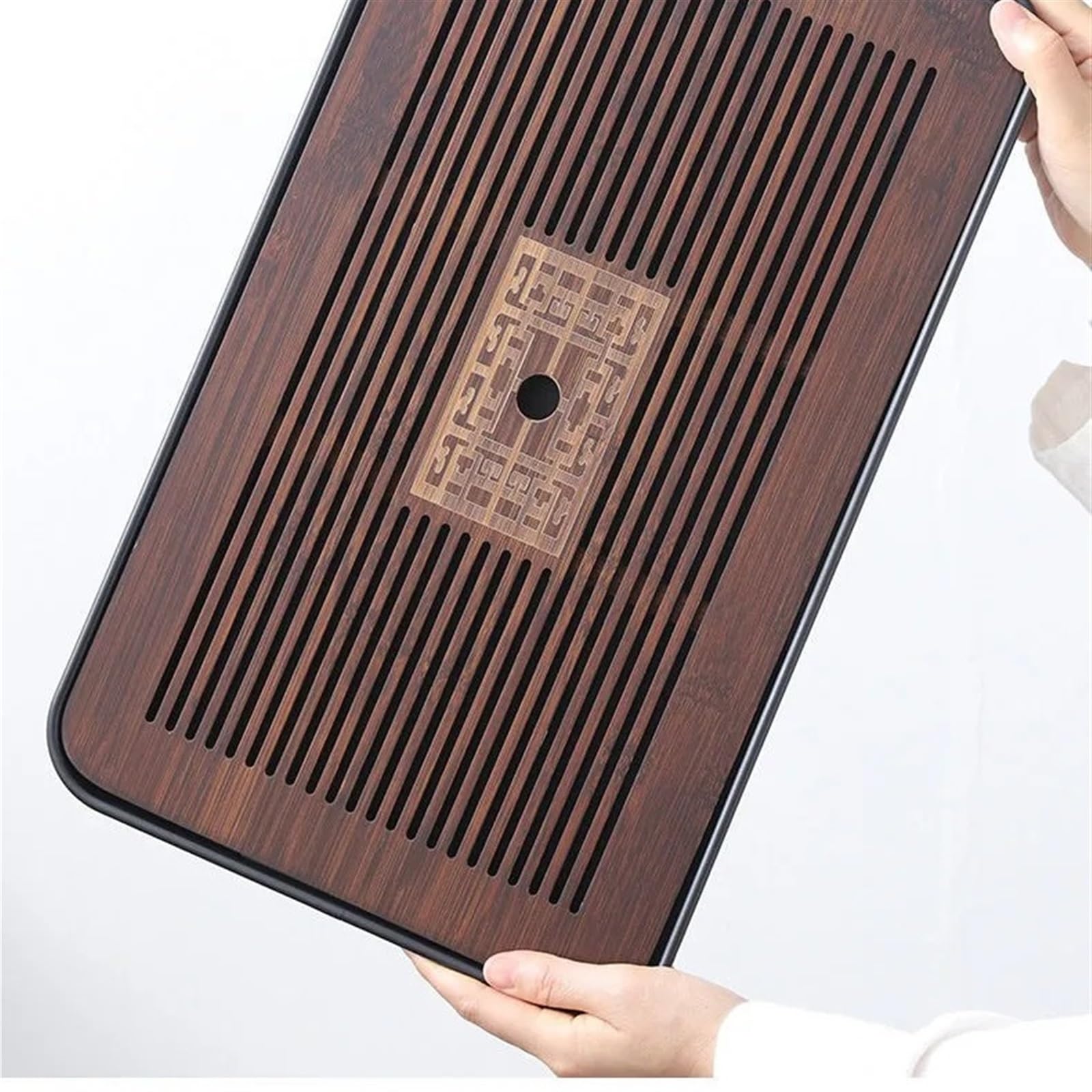Bandeja Bandeja de Madera for Bandeja de té, Tablero de Juego de té de Drenaje a pequeña Escala, Suministros rectangulares, 3 Estilos, Negro(Brown02)