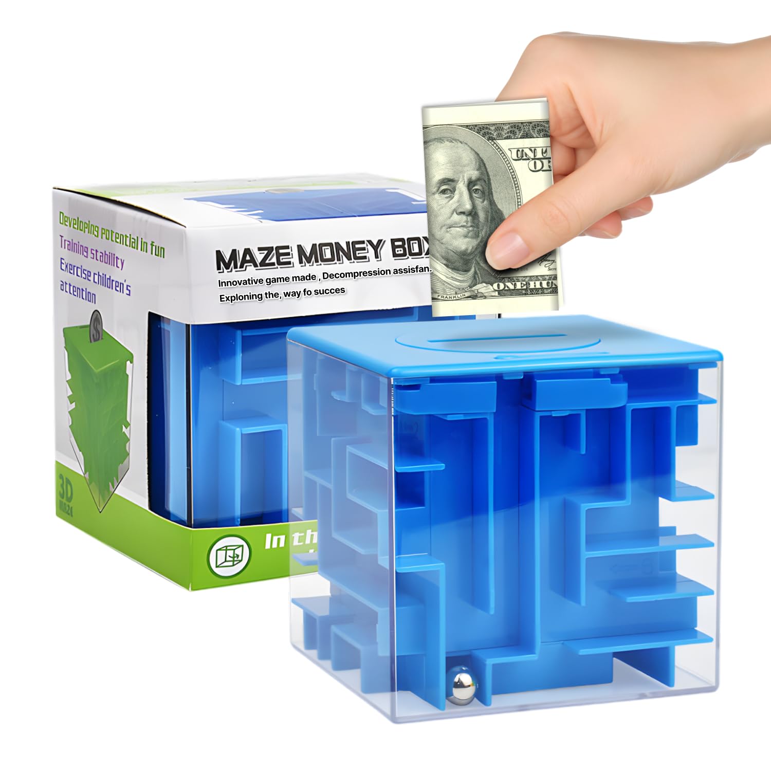 Money Maze Puzzle Boxes Blue, Money Gift Boxes for Cash Pop Up, Money Puzzle Box for Cash Gift Kids Adults