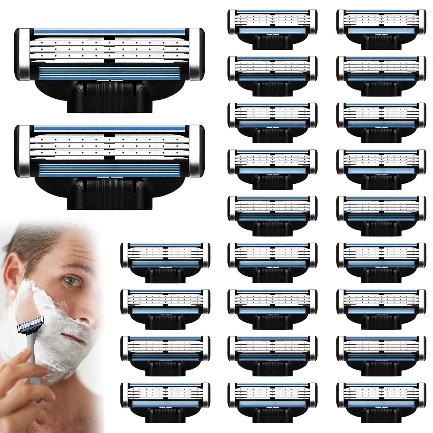 Razor Blades for Men - 24PCS Precision Compatible With Mach3 Razor Blades Refills for Men - Compatible With Mach 3 Razors, Dual Lubrication Blade for