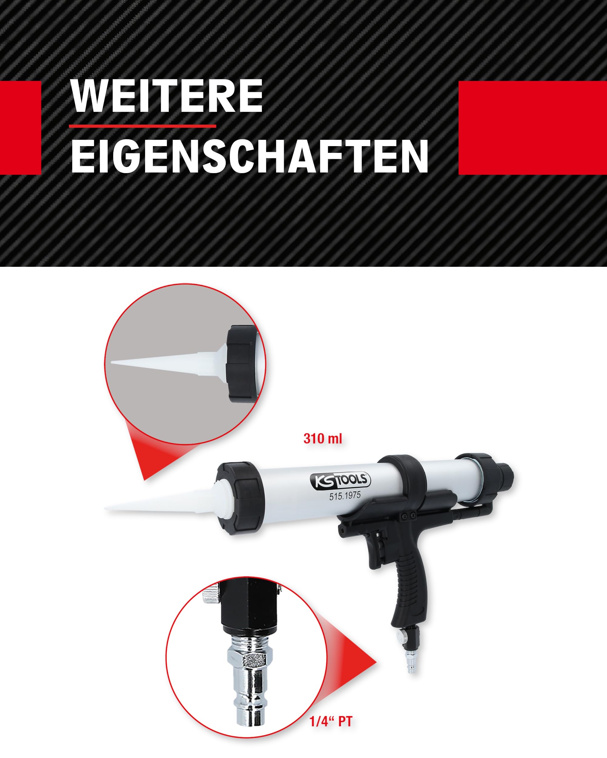 KS Tools 515.1975 Pistola a cartuccia di aria compressa 310 ml