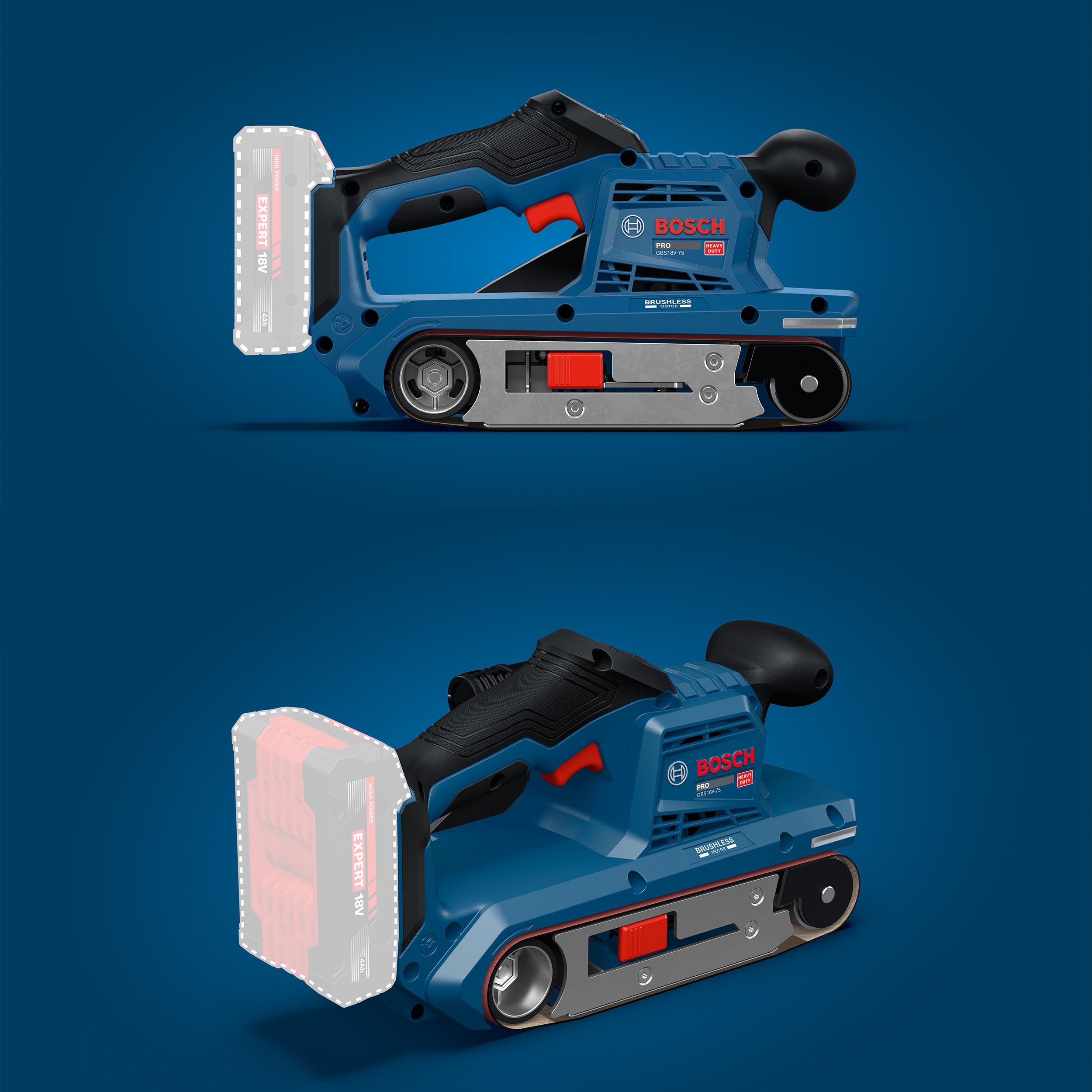 Bosch PRO 18V System Akku-Bandschleifer GBS18V-75 (inkl. 80er Gitterschleifband, Staubbeutel)
