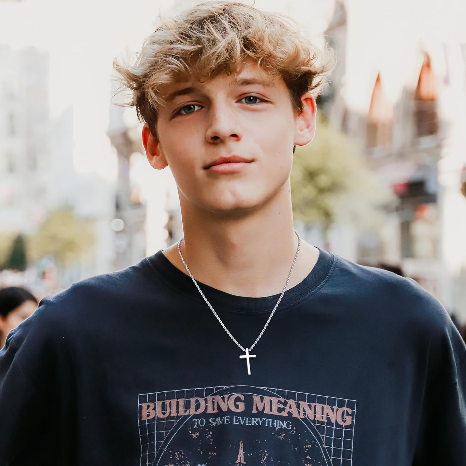 Cross Necklace for Men, Silver/Gold/Black Stainless Steel Cross Pendant Necklace with 2.5mm Rope Chain 16-24 Inch - Image 6