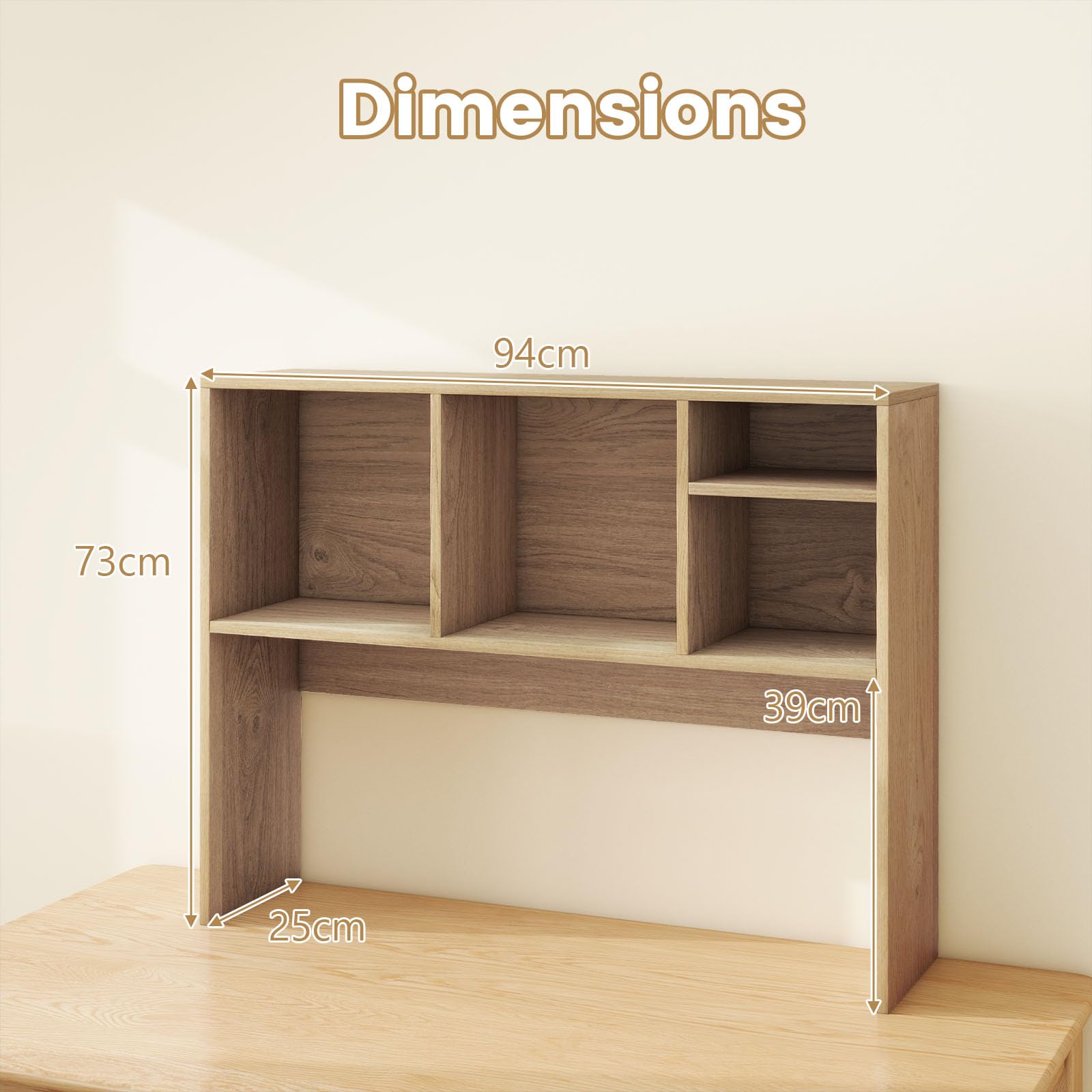 GOPLUS Etagere Bureau a Poser en Bois avec Plusieurs Tablettes, 94 x 25 x 73 CM Organiseur de Bureau avec 4 Compartiments Ouvert, Dispositif Anti-Basculement (Naturel, 94 x 25 x 73 CM|4 Bacs)