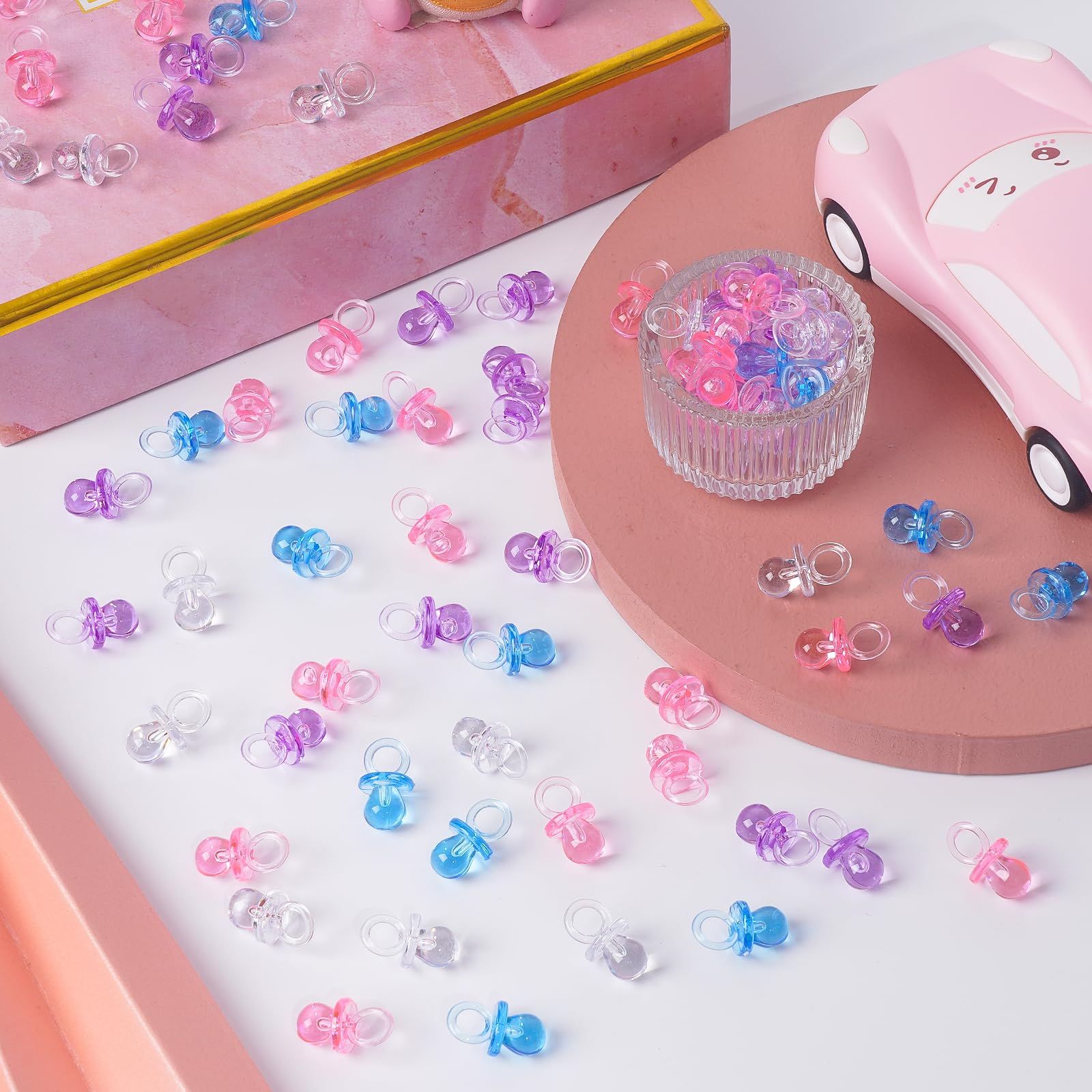200 chupetes de plástico de 0.86 pulgadas para baby shower, baby shower, espectáculo de género, decoración de fiesta, regalo de fiesta de cumpleaños (azul)
