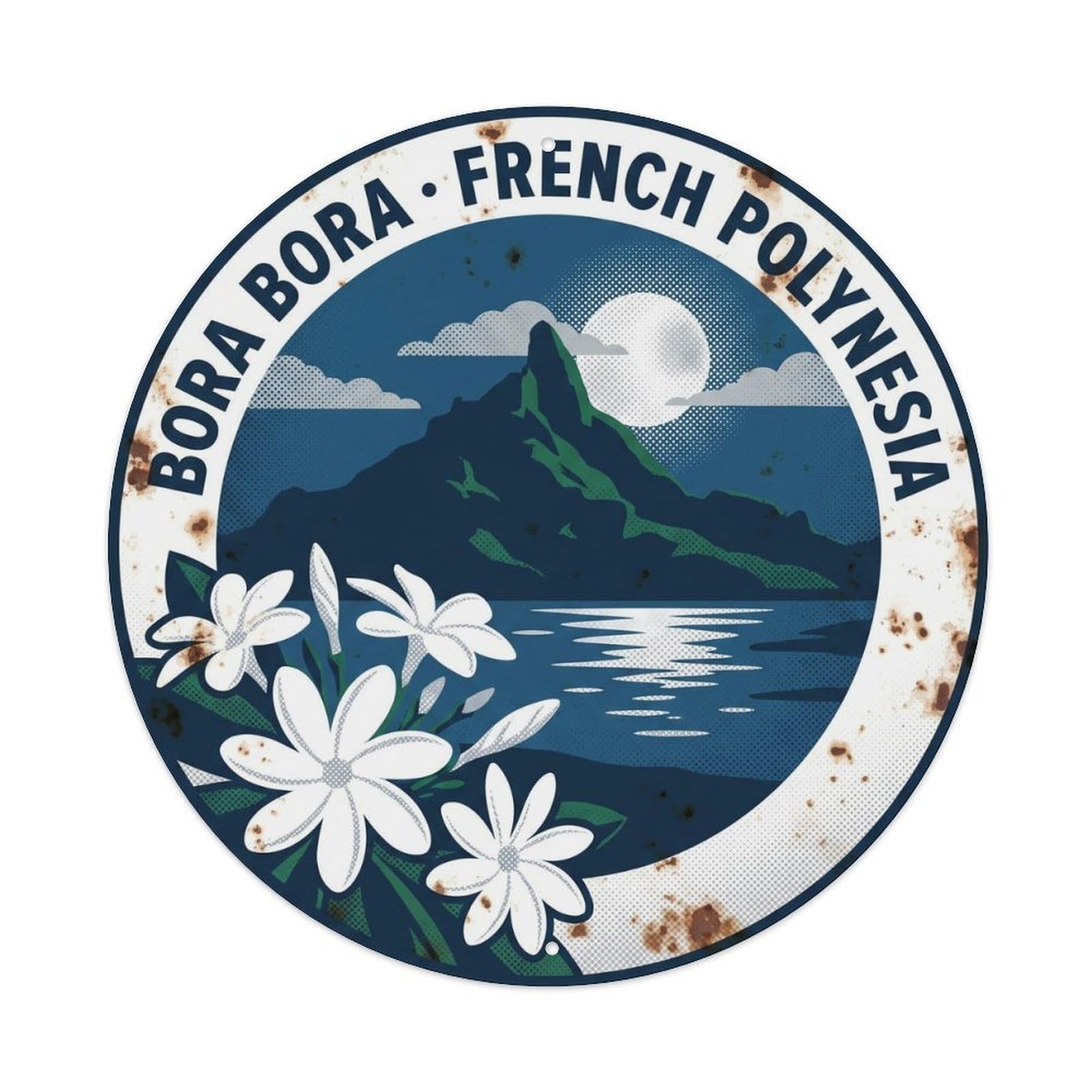 Olhnbad Style Tiare Borabora Otemanu Lagoon Moonlight Retro Metal Tin Sign