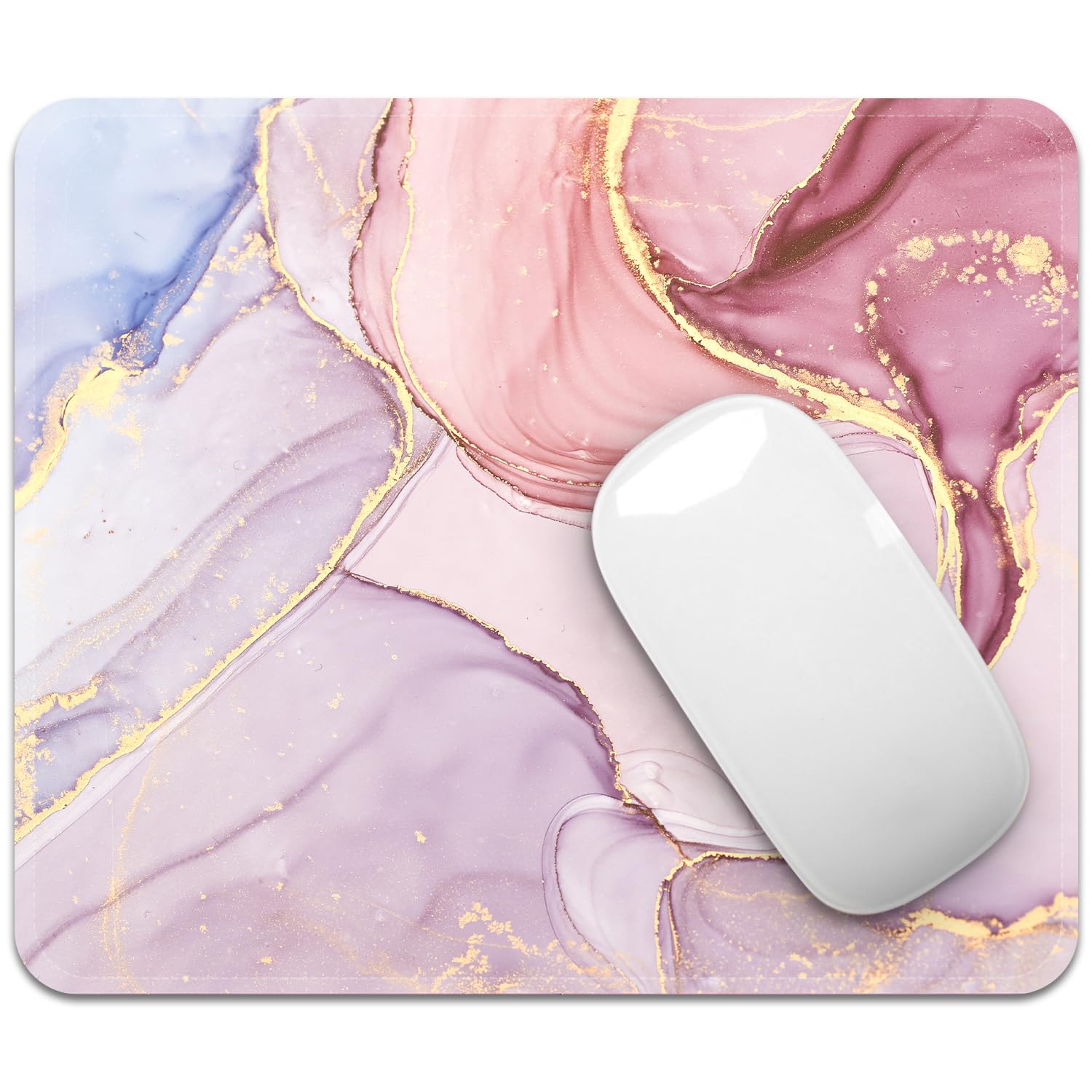 FROGIGO Mouse Pad with Stitched Edges - Elegant Marble Mousepad for Women, 9.25 x 7.75 inch Washable Square Desk Pad, Non-Slip Rubber Base, Office Home Laptop Accessories - Rose Marble