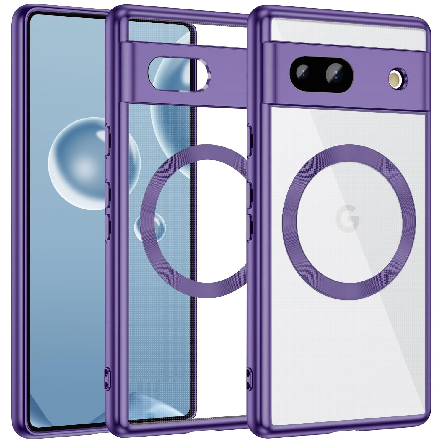 MuZiF Google Pixel 8a 用 ケース クリア メッキ加工 Magsafe対応 永久磁石 レンズ保護 TPU ソフトケース 薄くて軽い 人気 耐衝撃 携帯カバー スマホケース ピクセル 8a クリアケース (Google Pixel 8a,ダークパープル