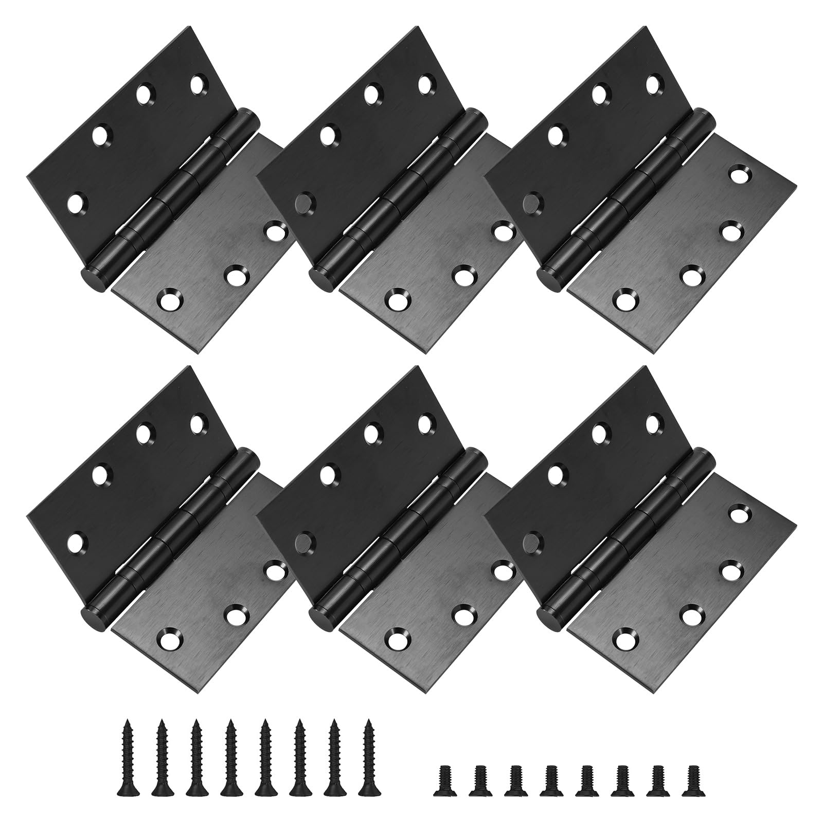 Paquete de 6 bisagras de puerta de 4.5 x 4.5 pulgadas, bisagras de acero inoxidable resistentes con rodamientos de bolas con esquinas cuadradas, color negro