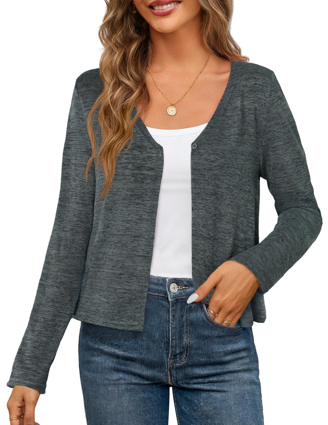 MEROKEETY Womens Open Front Lightweight Cardigan 2026 Summer Casual Long Sleeve Button Beach Cover Up Tops