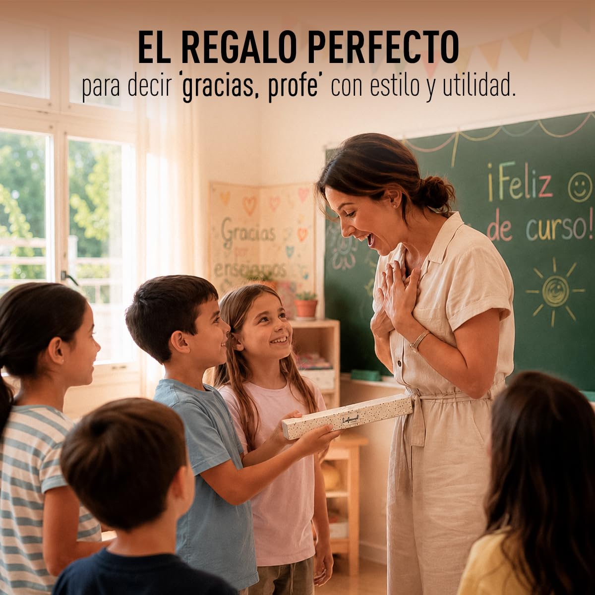 LINFORMAL - Abanicos Originales para Profesora - Hecho en España con Madera y Tela - Regalo Final de Curso - Diseño Elegante y Personalizado en Castellano o Catalán