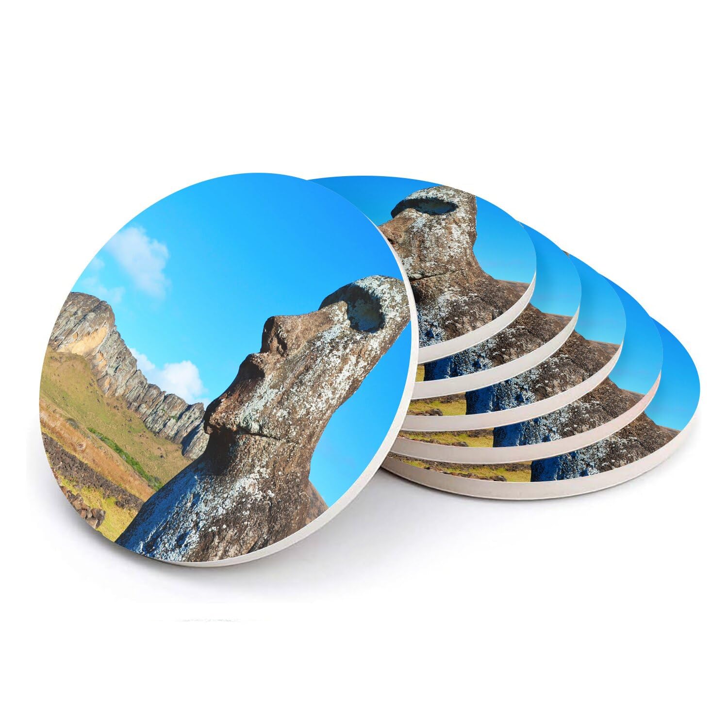 Sous-verre ronds en céramique Île de Pâques - Lot de 6 dessous de verre 108 mm
