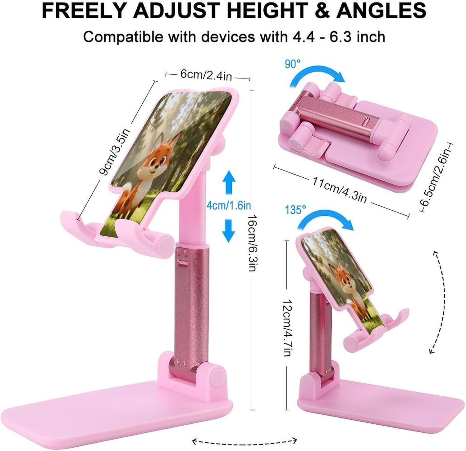 Fox Cartoon Cute Cell Phone Stand Adjustable Desktop Phone Holder Folding Cell Phone Stand Cellphone Stands Compatible with 4-13 Inch Smartphones for Home Office&Gifts image 2