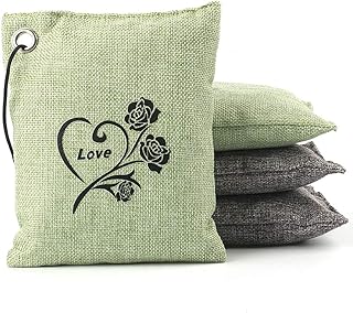 Bamboo Charcoal Air Purifying Bag, Charcoal Bags Odor Absorber, Car Air freshener Bag, Activated Bamboo Deodorizer, Charcoal Odor Eliminator for Home, Closet, Pet (4 * 200g)