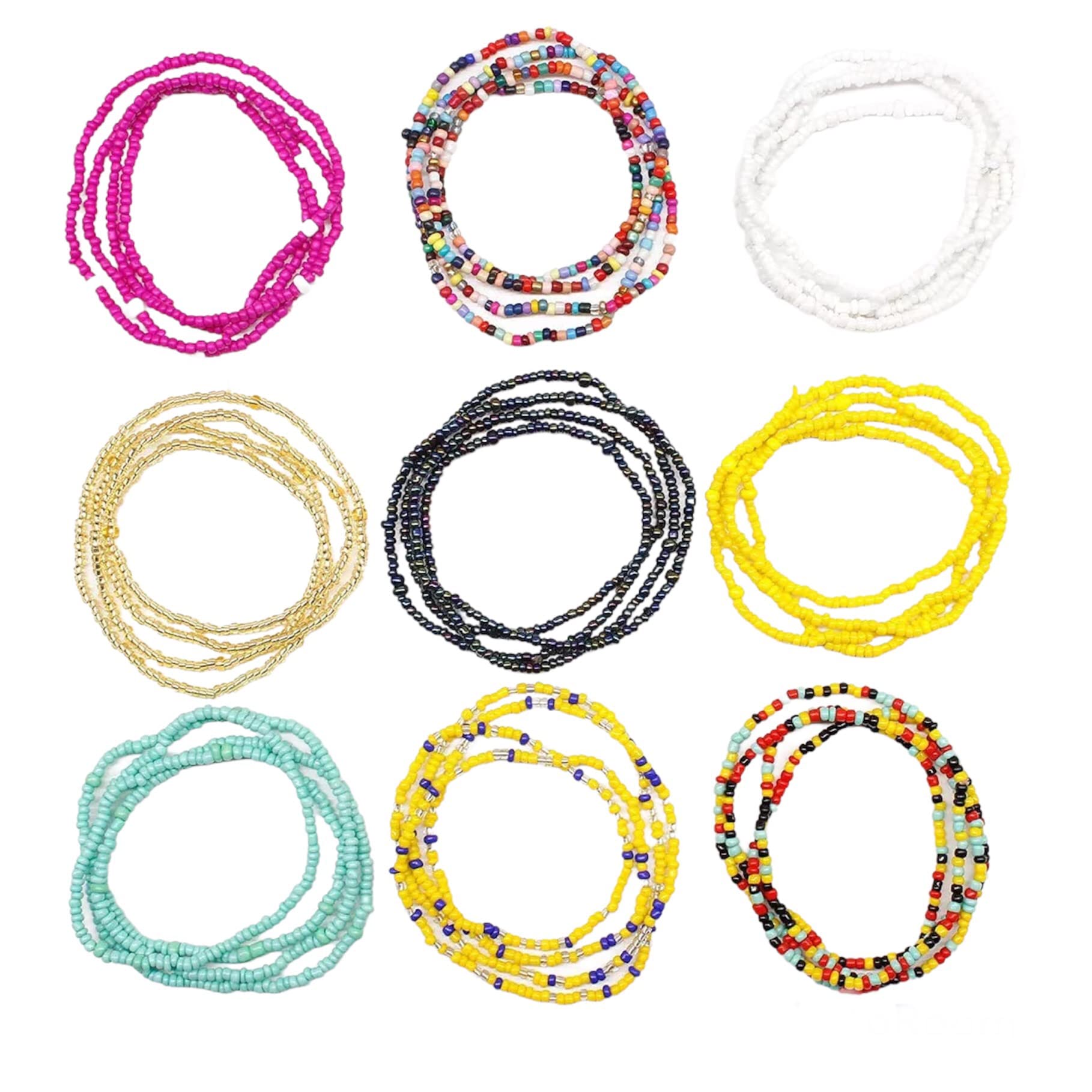 9 Pieces Waist Bead Chains Summer Elastic African Belly Beads Bikini Beach Body Belly Chain Colorful Jewelry for Women