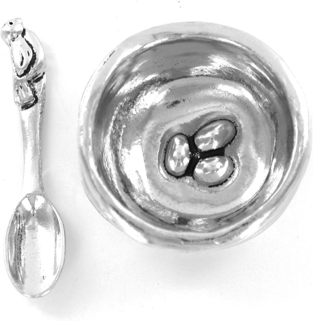 Basic Spirit Bird Nest Salt Cellar w/Spoon Handcrafted Pewter Home Lead-Free SD-6