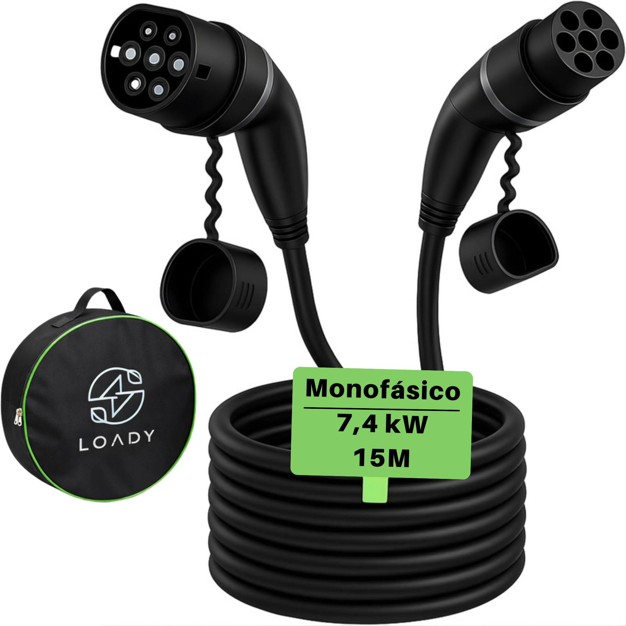 LDY Cable de carga tipo 2, 7,4 kW, 15 m, cable de carga extralargo para coche eléctrico 3/32 A, 1 fase, cable de carga de coche eléctrico tipo 2 a tipo 2, cable de carga