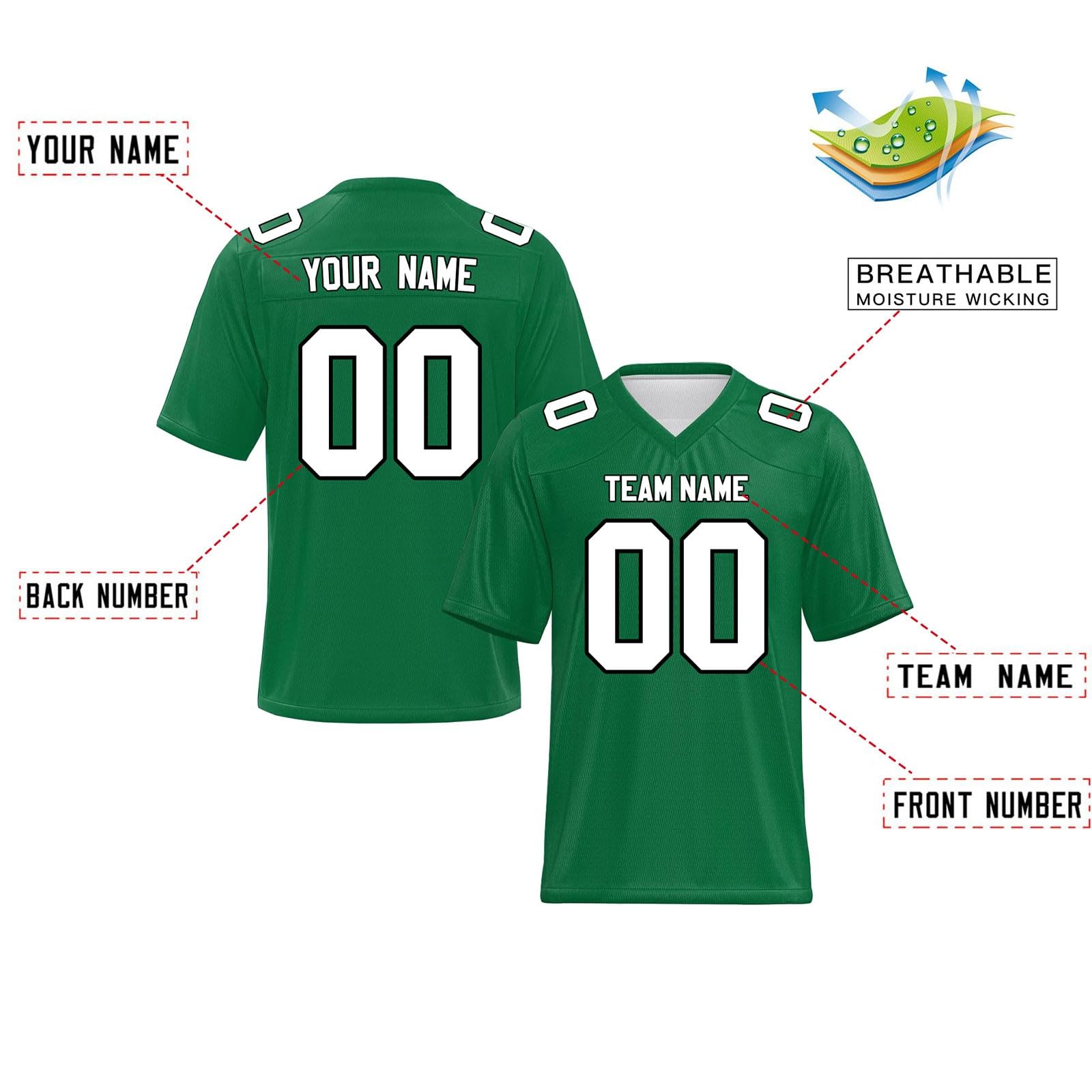 Maglia da Football Americano Personalizzata, Personalizzato Manica Corta Sportiva Asciugatura Rapida, S-7XL
