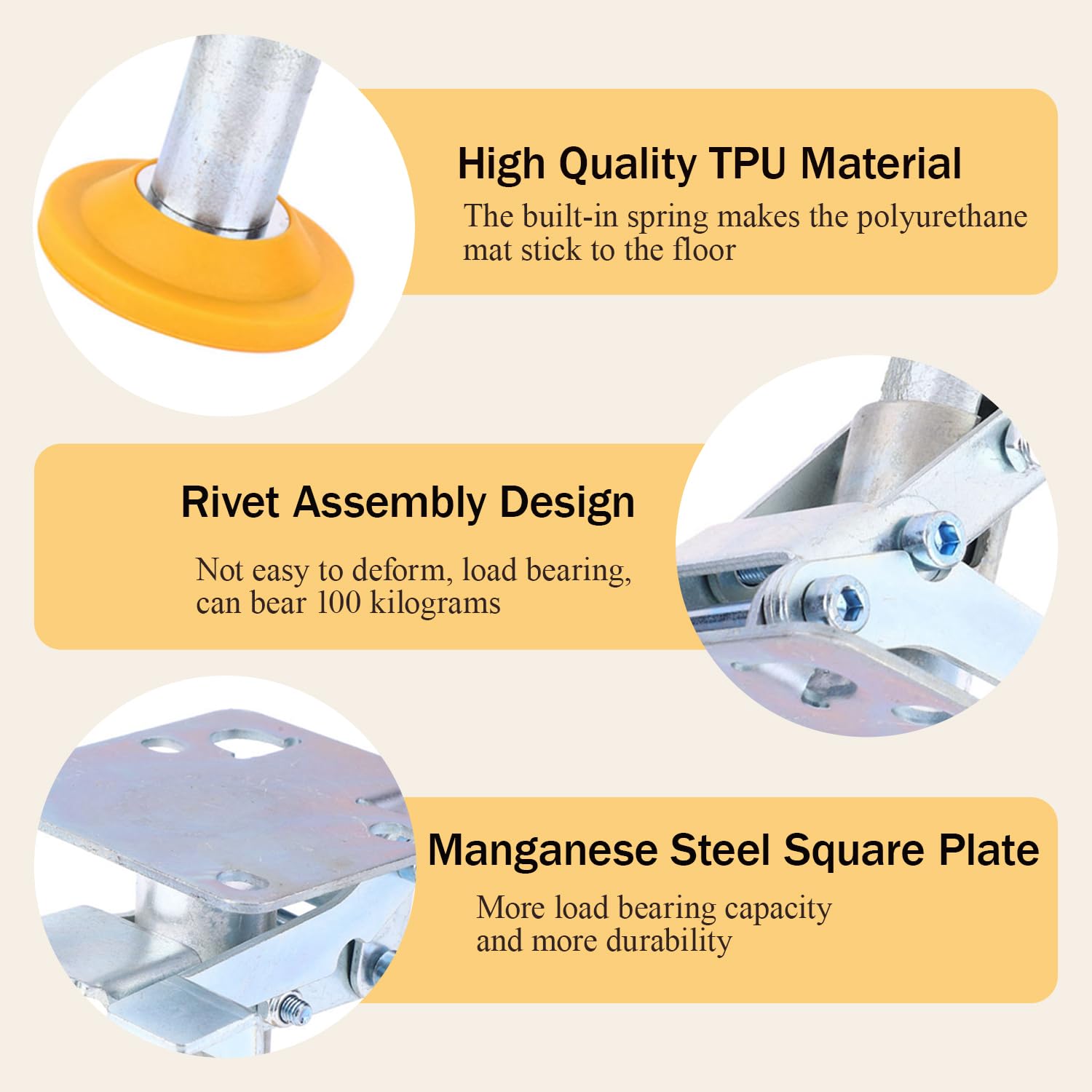 Floor Lock, Adjustable Height Trolley Brake Floor Lock, Manganese Steel 100kg Bearing Trolley Cart Lock with TPU Pad for 4~5in Casters(X-75-32-3)