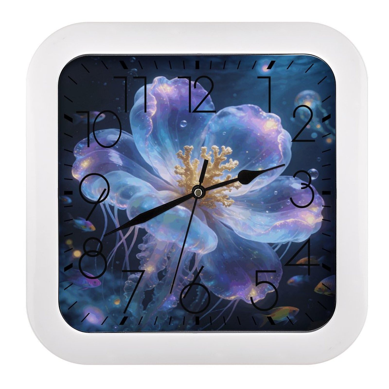 LZQPOEAS Oceanic Bloom Square Wall Clock, 10.2 Inch Battery Operated Silent Non-Ticking Wall Clock, Square Analog Decorative Clock for Home Wall Art, Living Room, Bedroom, and Office