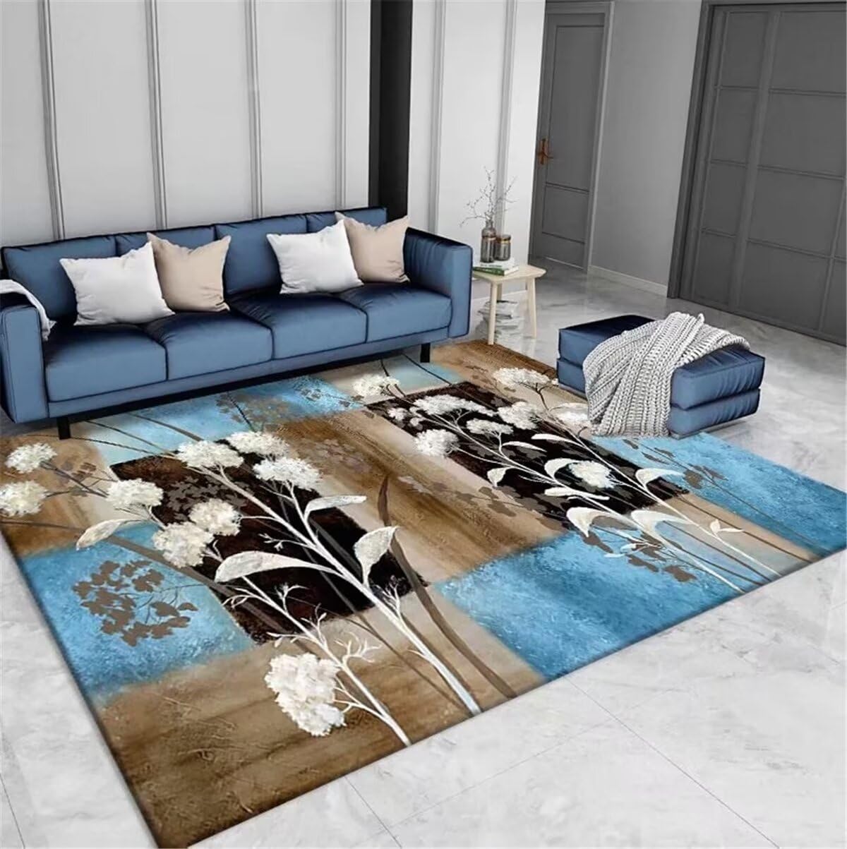 Tapis de chambre bleu design pour réveiller votre espace salon ou lit