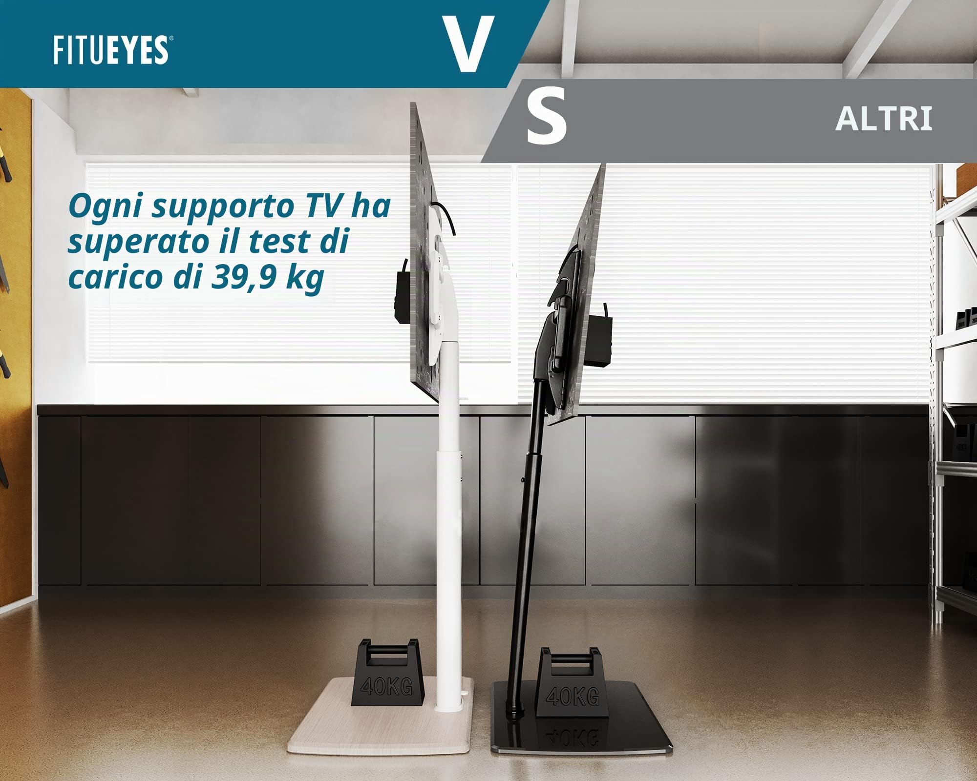 FITUEYES Supporto TV da Pavimento per 32-70 Pollici, 60° Girevole & 6 Altezza Porta TV da Terra con Legno Base, Supporto TV da Terra Max VESA 600x400mm 40kg (Bianco)