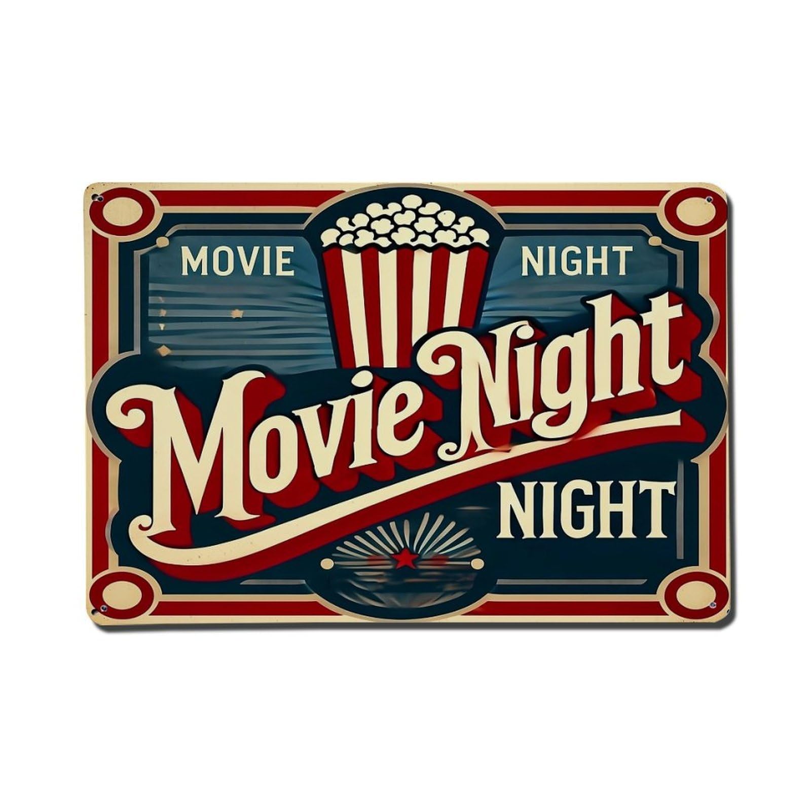 Jdfenggu Vintage Movie Night Popcorn Sign Retro Metal Tin Sign, Metal Poster For Bar, Home, Man Cave, Kitchen, Laundry Room Art Decor 8X12 Inch