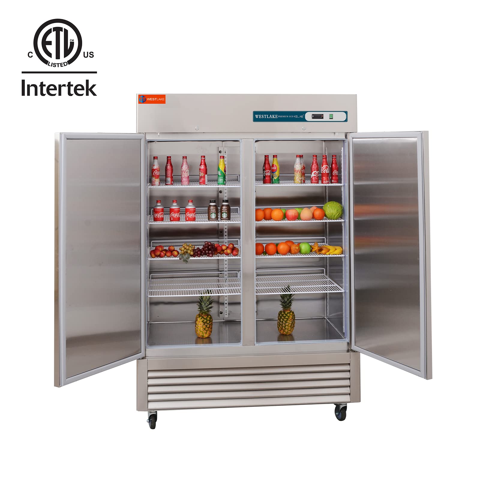 Buy WESTLAKE Commercial Freezer 2 Door 2 Section Stainless Steel Reachin Solid Door Upright Fan