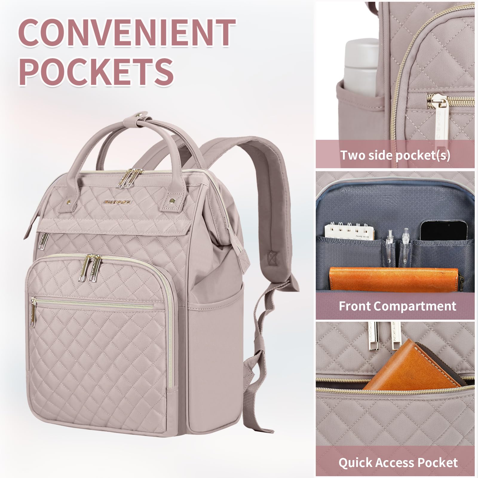 EMPSIGN Laptop Rucksack Damen 17.3 Zoll, Wasserfest Mädchen, Elegante Arbeitstasche Lehrertasche, Reiserucksack Tagesrucksack für Uni Büro Reise, Rosa
