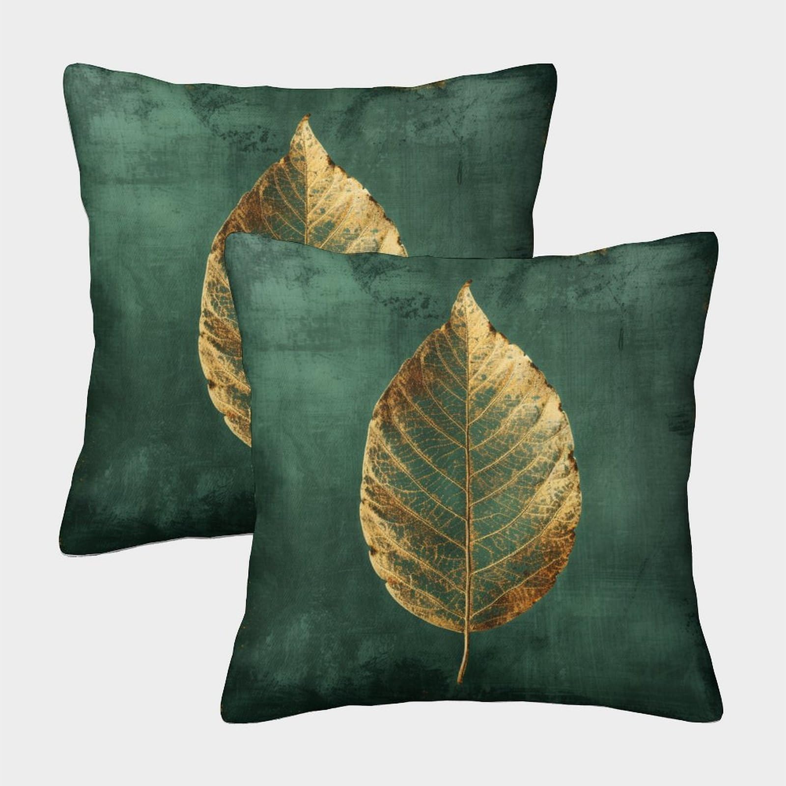 Rndkauuie Style-1 Gold Leaves Set Of 2 Cushion Covers Square Pillow Cover Square Throw Golden Leaves Pillow Case For Sofa Livingroom Bed Couch Cushions Cases 40X40cm