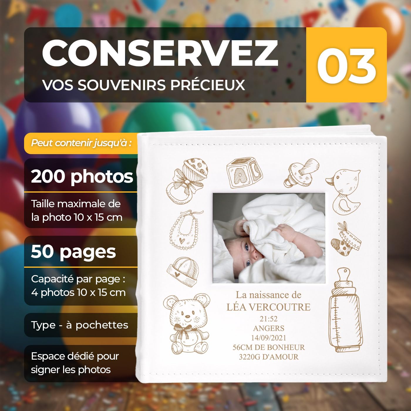 Maverton Album Photo Bebe Personnalisable 10x15 Poche Ouvrable Couverture Livre Naissance Cadeau Enfants