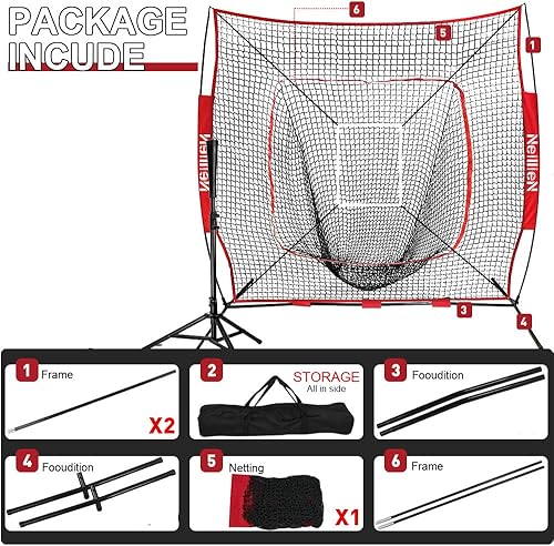 Miniatura 3 de Red de práctica de béisbol y softbol de 7 x 7 pies, zona de golpeo, bateo, atrapamiento, lanzamiento, entrenamiento con camiseta de bateo, redes de