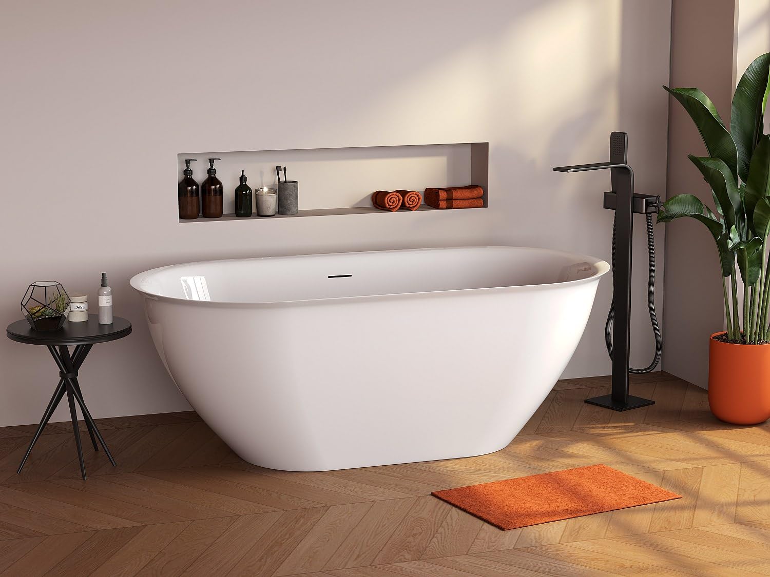 Vente-unique - Bañera exenta Sortino - L 160cm x A 80cm x H 58cm - acrílico - blanco