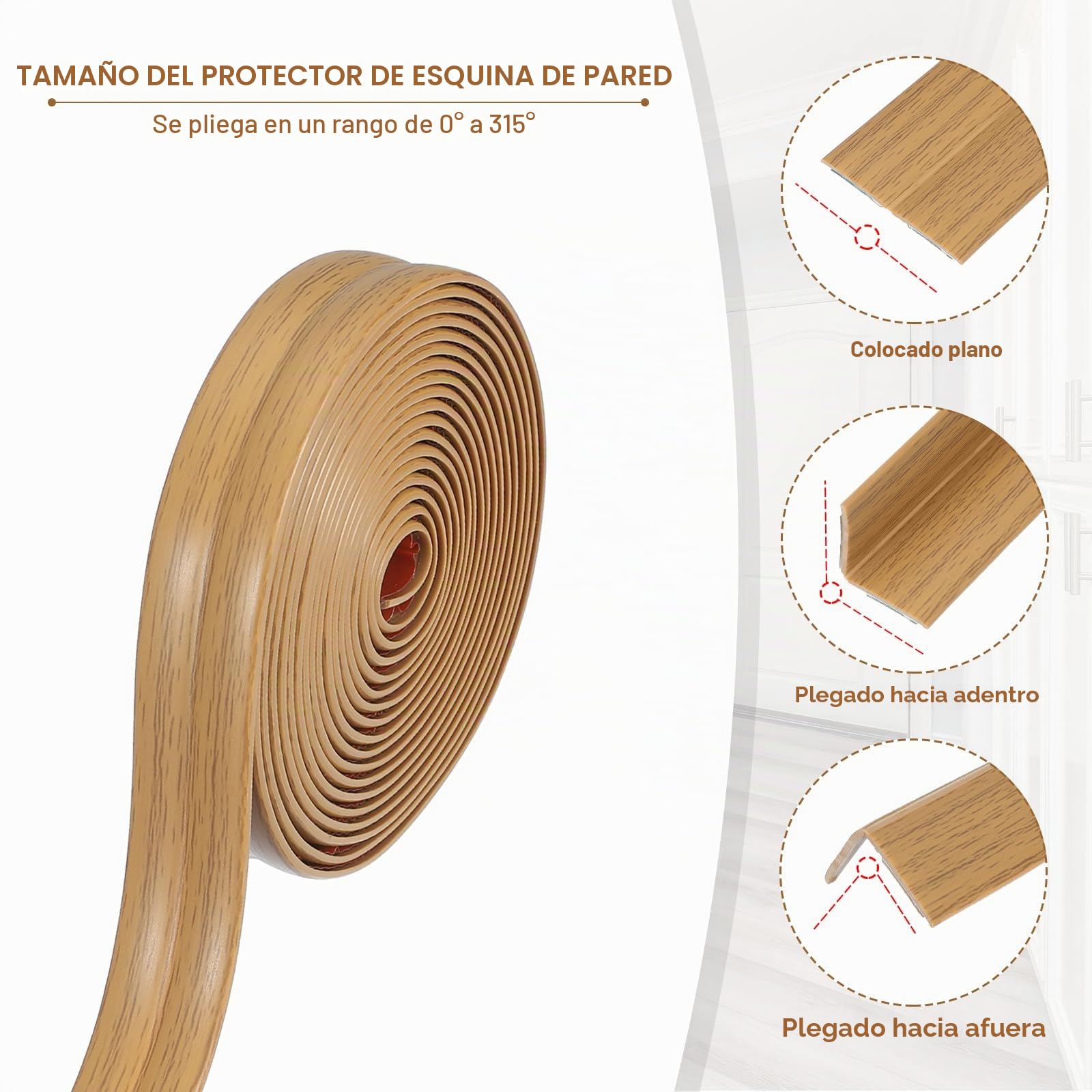 PATIKIL Protector De Esquina De Pared 2 cm x 3 Metros, Protector De Borde Autoadhesivo Para Esquinas De Pared Moldura Flexible Pegar Y Pelar Para Mostrador De Techo,Grano De Roble Amarillo